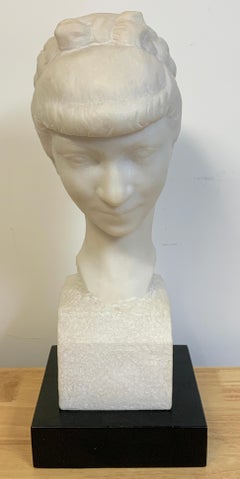 French Modern Marble Portrait Bust of a Lady, by L. Cordonnier, 1951
