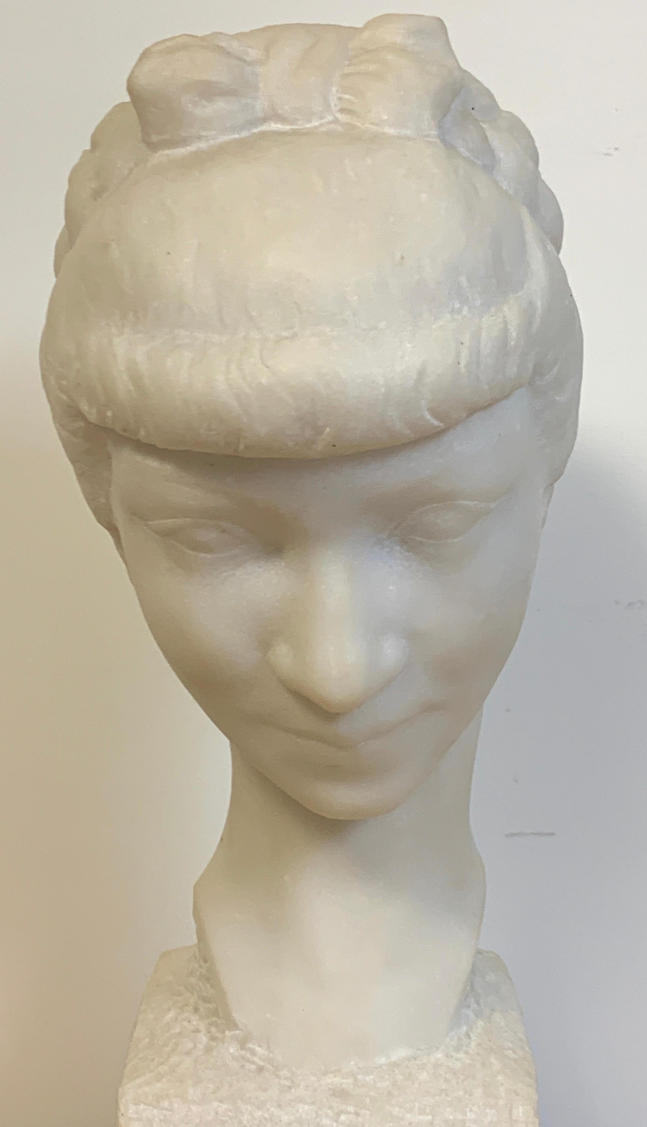 French Modern Marble Portrait Bust of a Lady, by L. Cordonnier, 1951  In Good Condition For Sale In West Palm Beach, FL