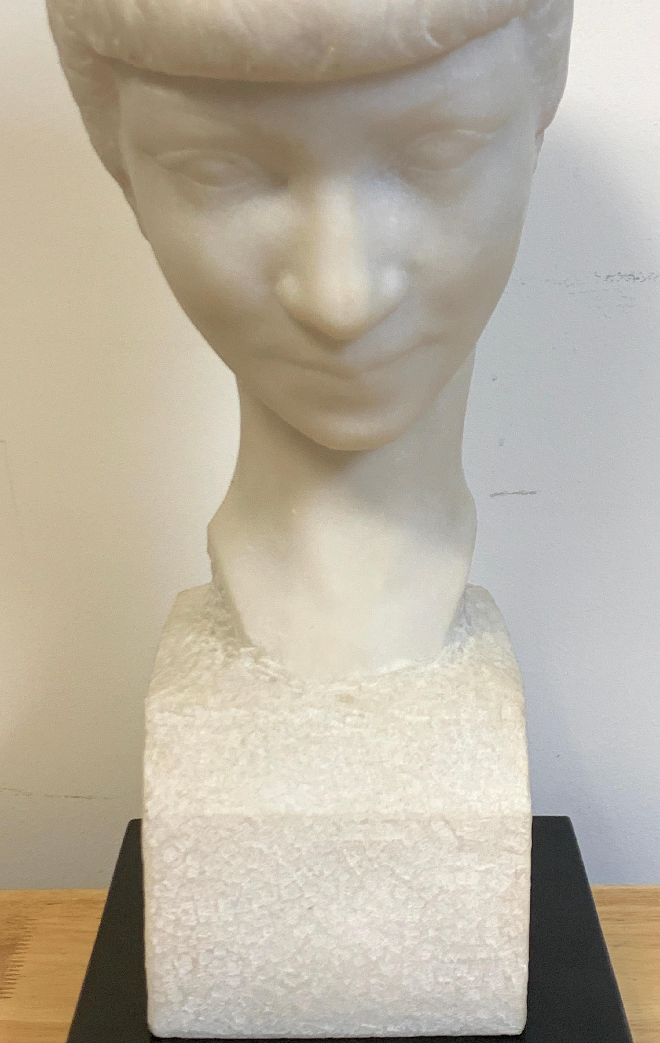 20th Century French Modern Marble Portrait Bust of a Lady, by L. Cordonnier, 1951  For Sale