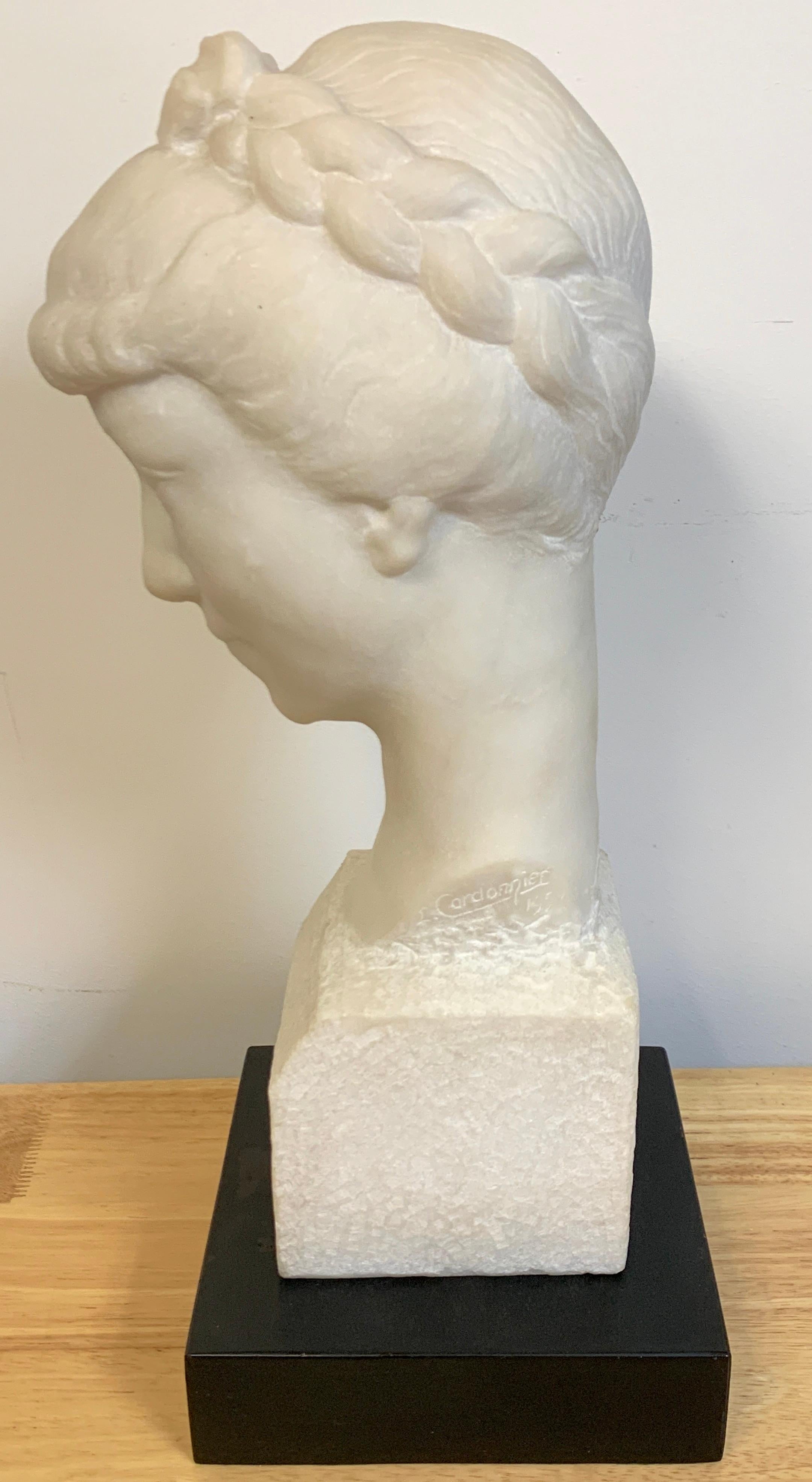 French Modern Marble Portrait Bust of a Lady, by L. Cordonnier, 1951  For Sale 4