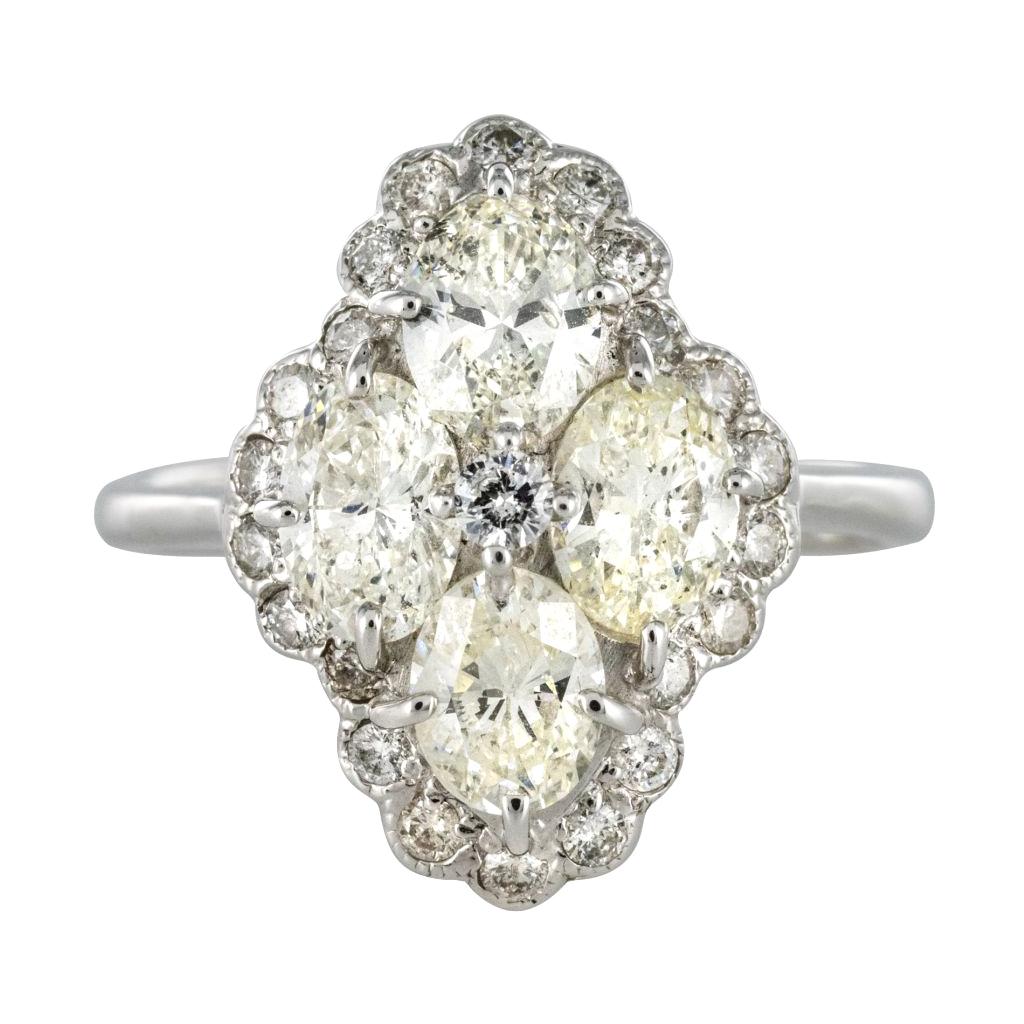 French Modern Marquise 2.05 Carat Diamond 18 Karat White Gold Ring