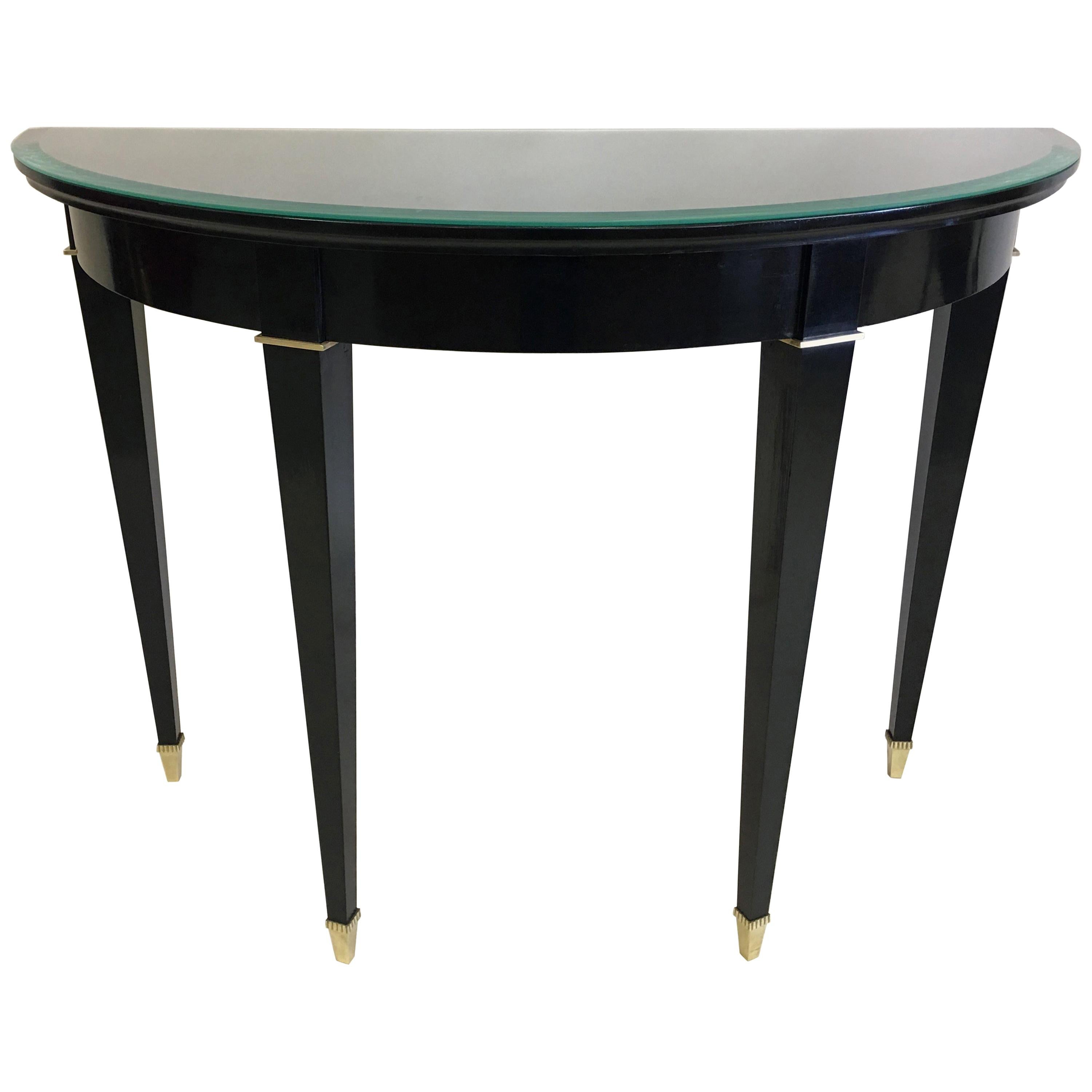 French Modern Neoclassical Black Lacquer Demilune Console by Maison Jansen