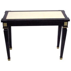 French Modern Neoclassical Black Lacquer & Leather Console by Andre Arbus, 1940