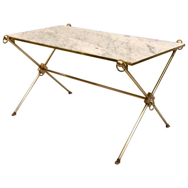 French Modern Neoclassical Brass and Marble Coffee Table by Maison Jansen For Sale