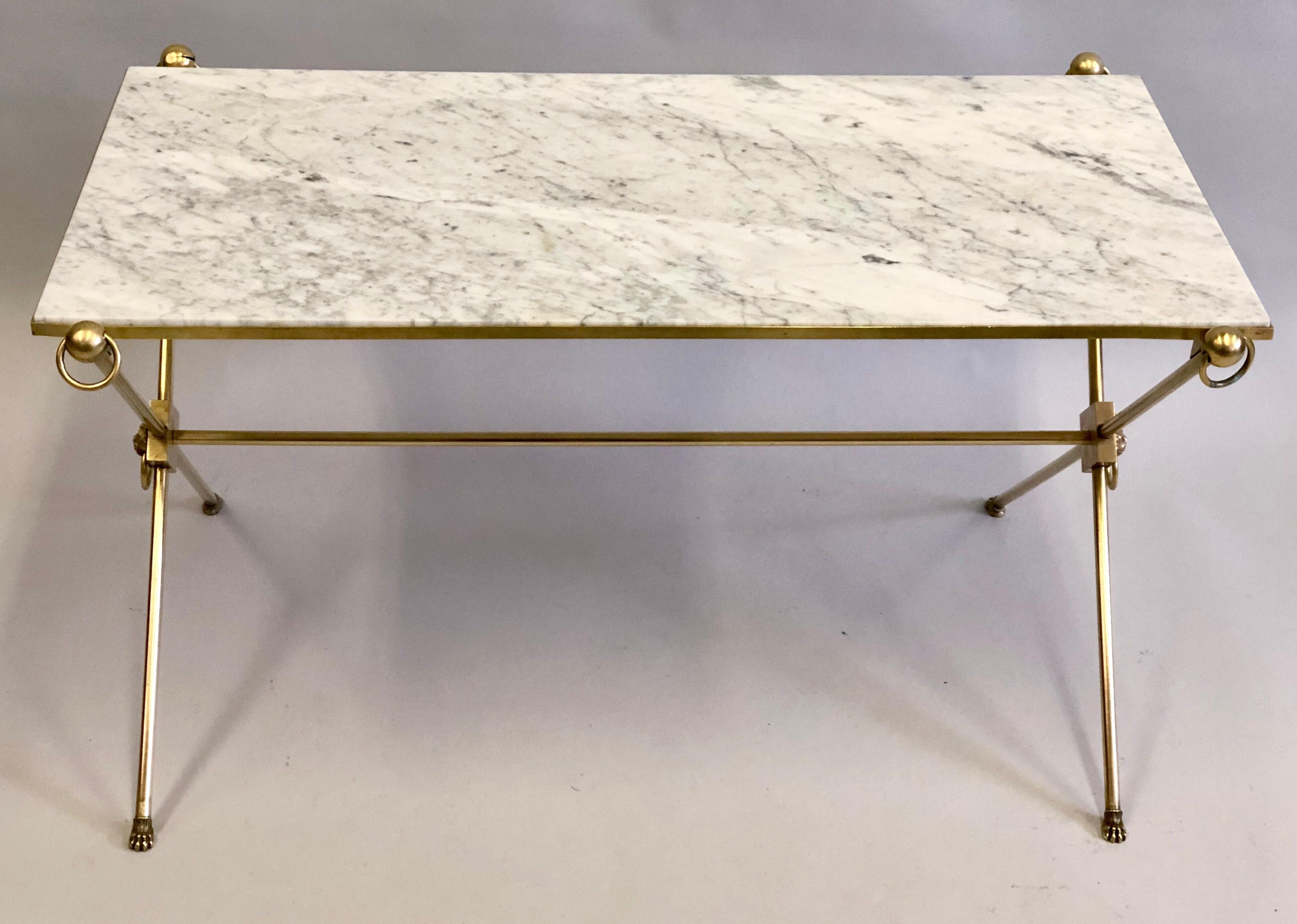 Louis XVI French Modern Neoclassical Brass and Marble Coffee Table by Maison Jansen