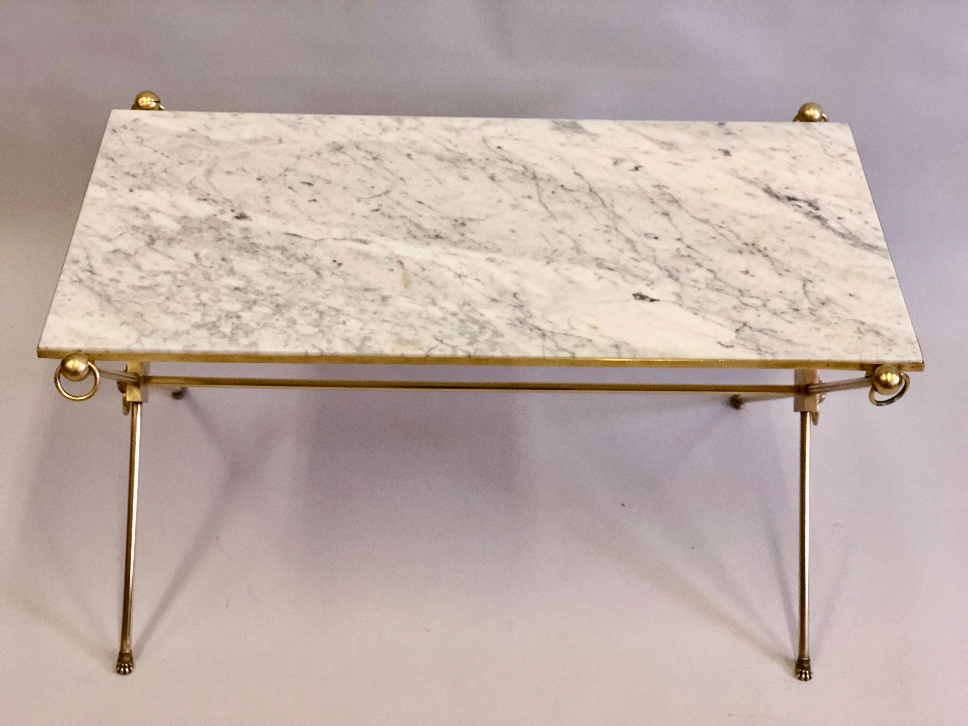 Hand-Crafted French Modern Neoclassical Brass and Marble Coffee Table by Maison Jansen