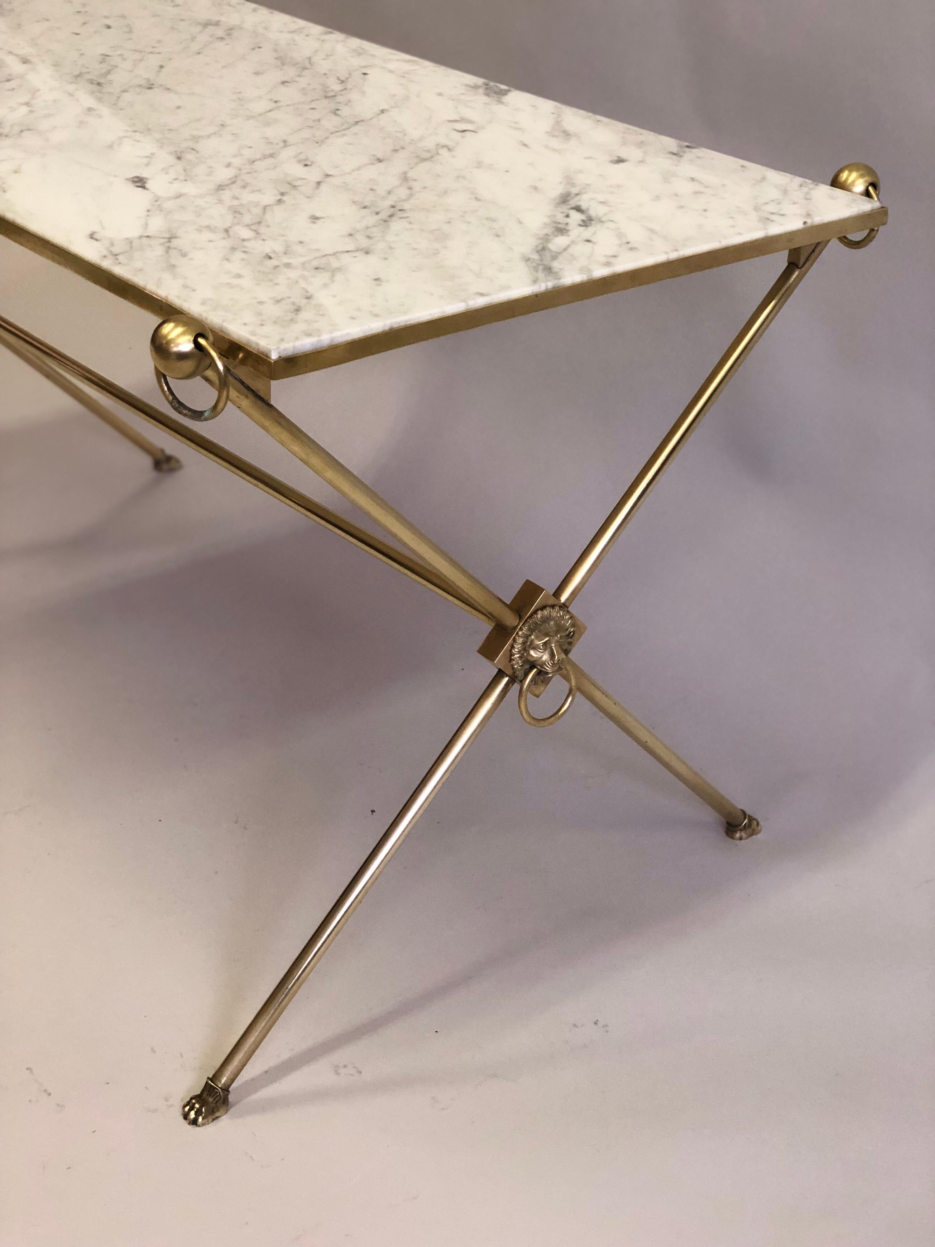 French Modern Neoclassical Brass and Marble Coffee Table by Maison Jansen In Good Condition In New York, NY