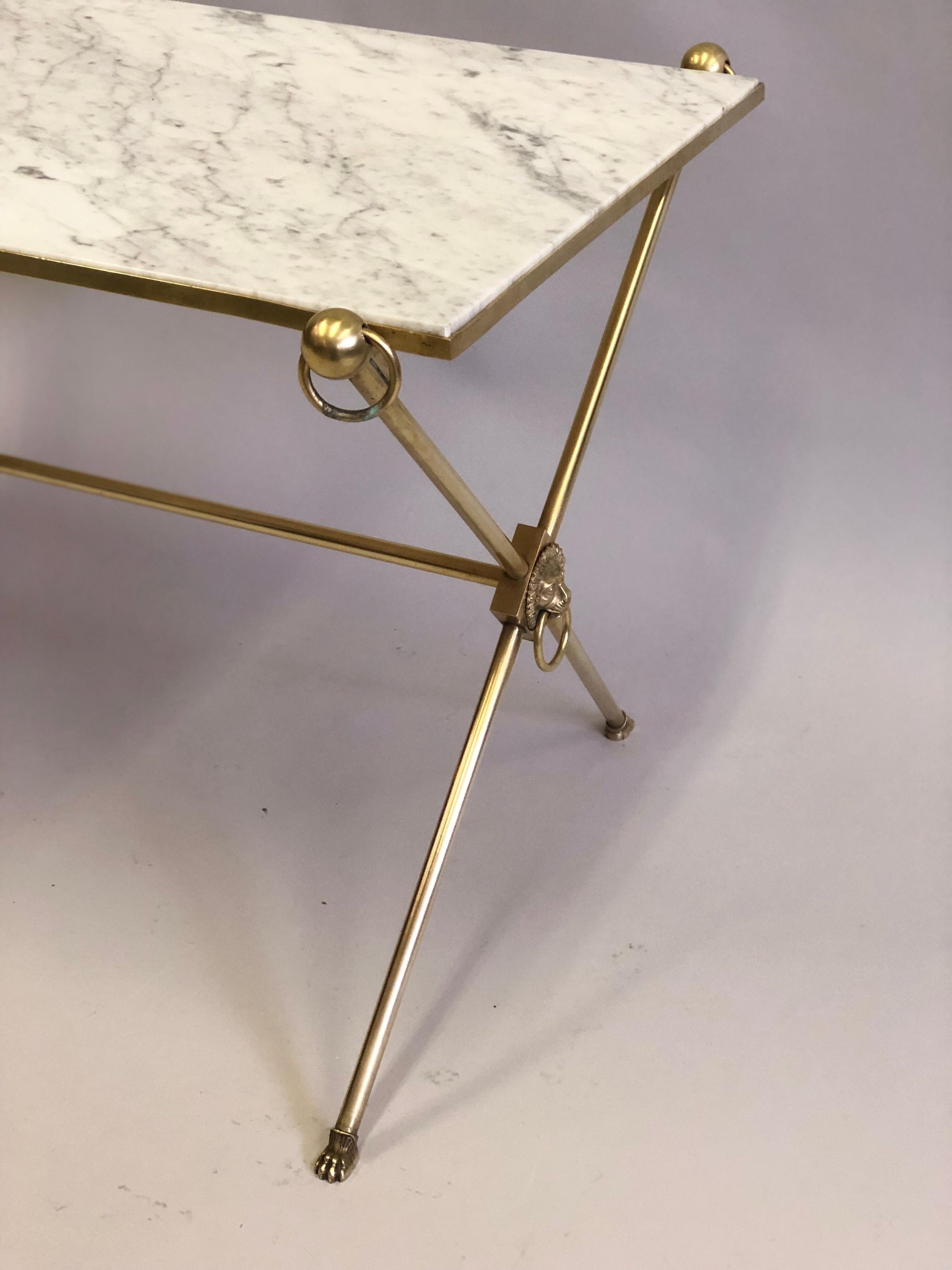 20th Century French Modern Neoclassical Brass and Marble Coffee Table by Maison Jansen