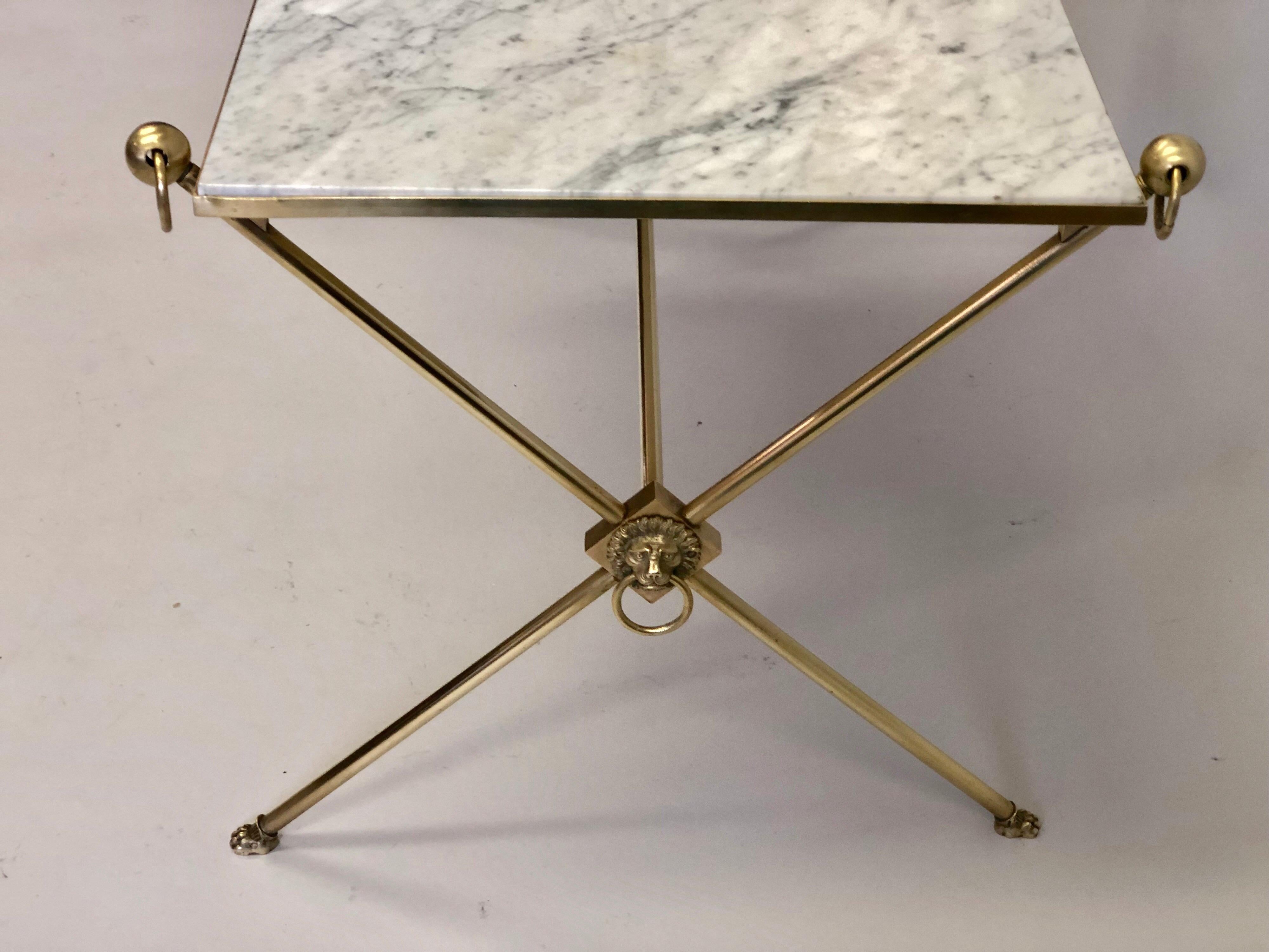 French Modern Neoclassical Brass and Marble Coffee Table by Maison Jansen 1