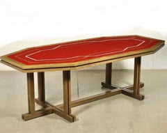 Table de salle à manger néoclassique française en laiton et laque rouge, Maison Jansen, 1970