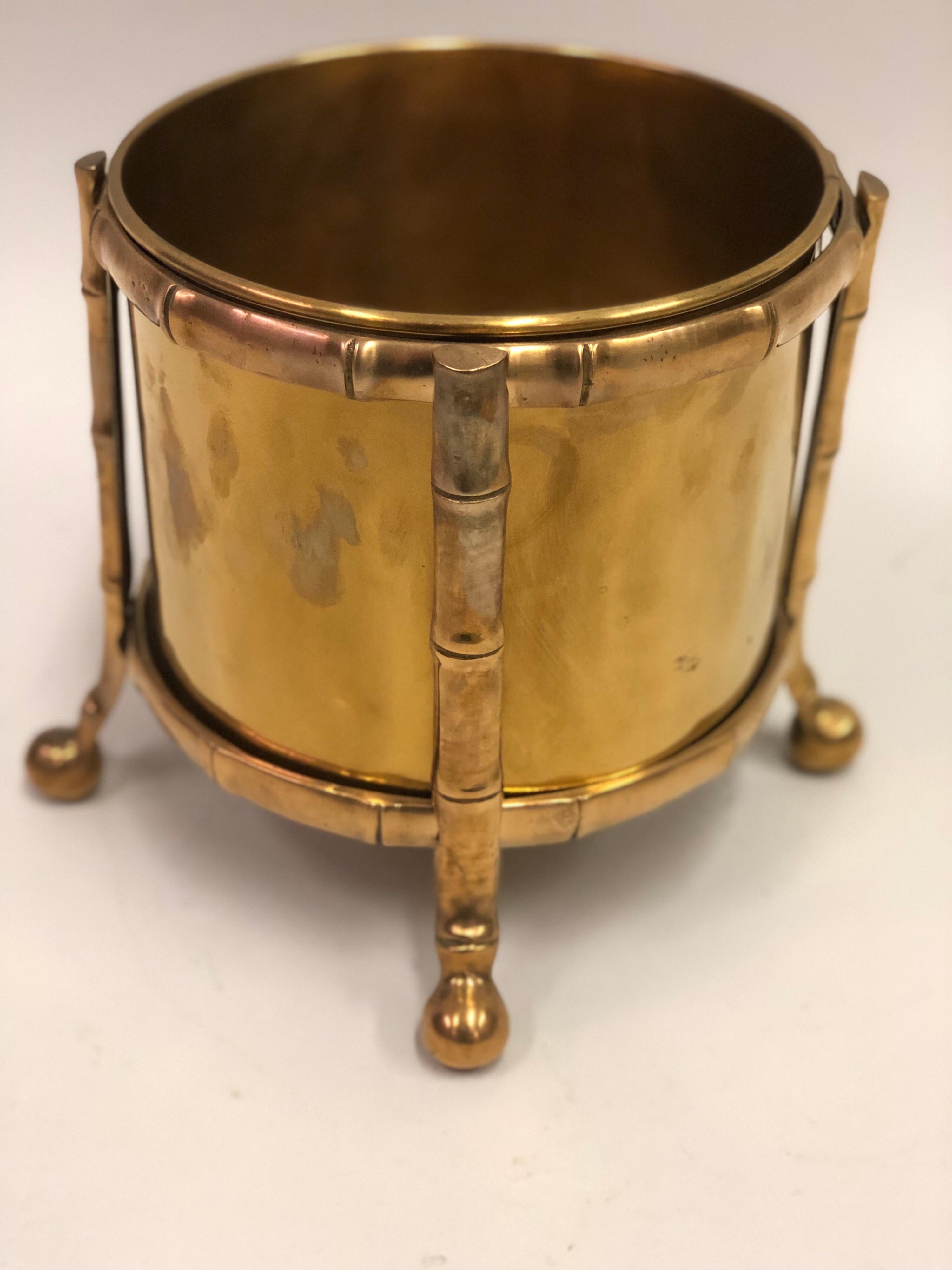 Mid-Century Modern French Modern Neoclassical Bronze Faux Bamboo Waste Basket by Maison Baguès