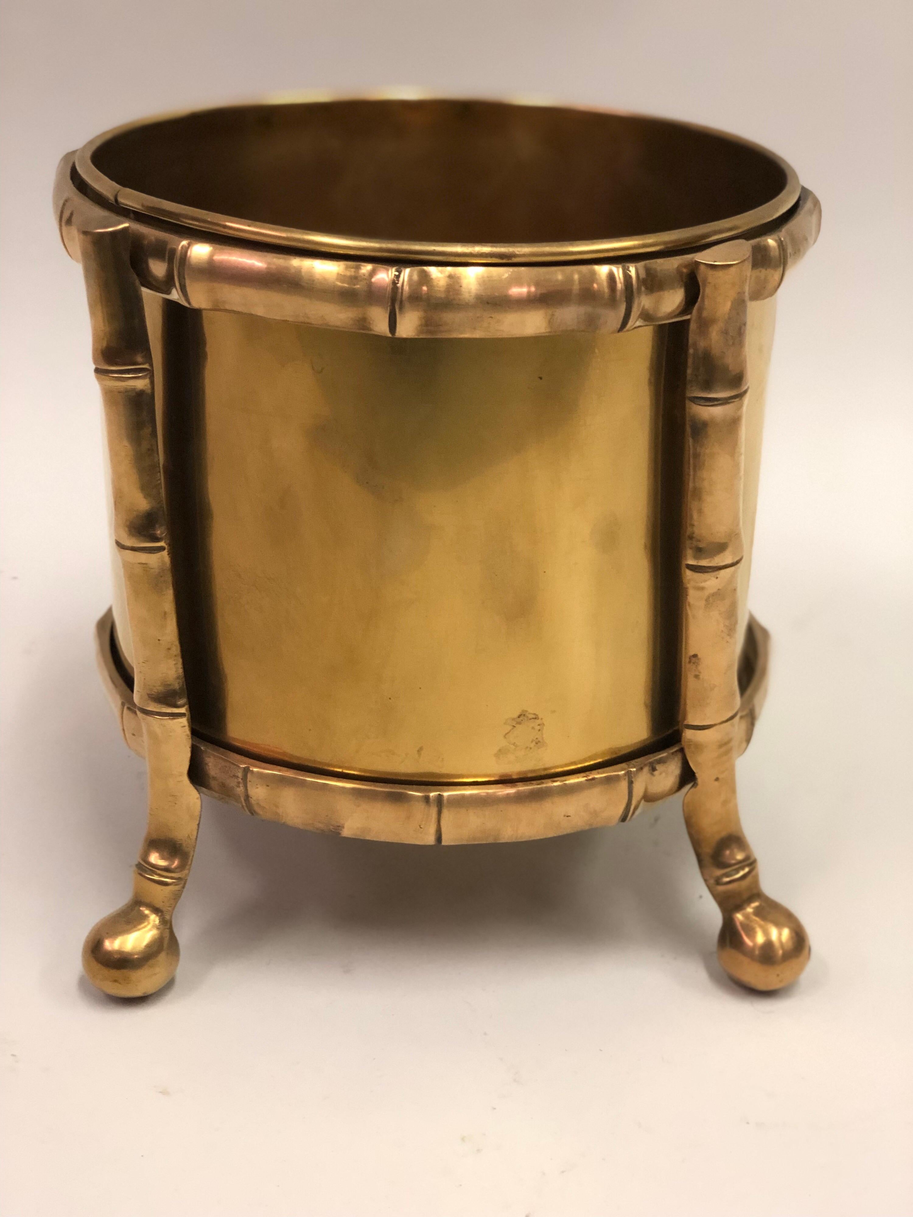 French Modern Neoclassical Bronze Faux Bamboo Waste Basket by Maison Baguès In Good Condition In New York, NY