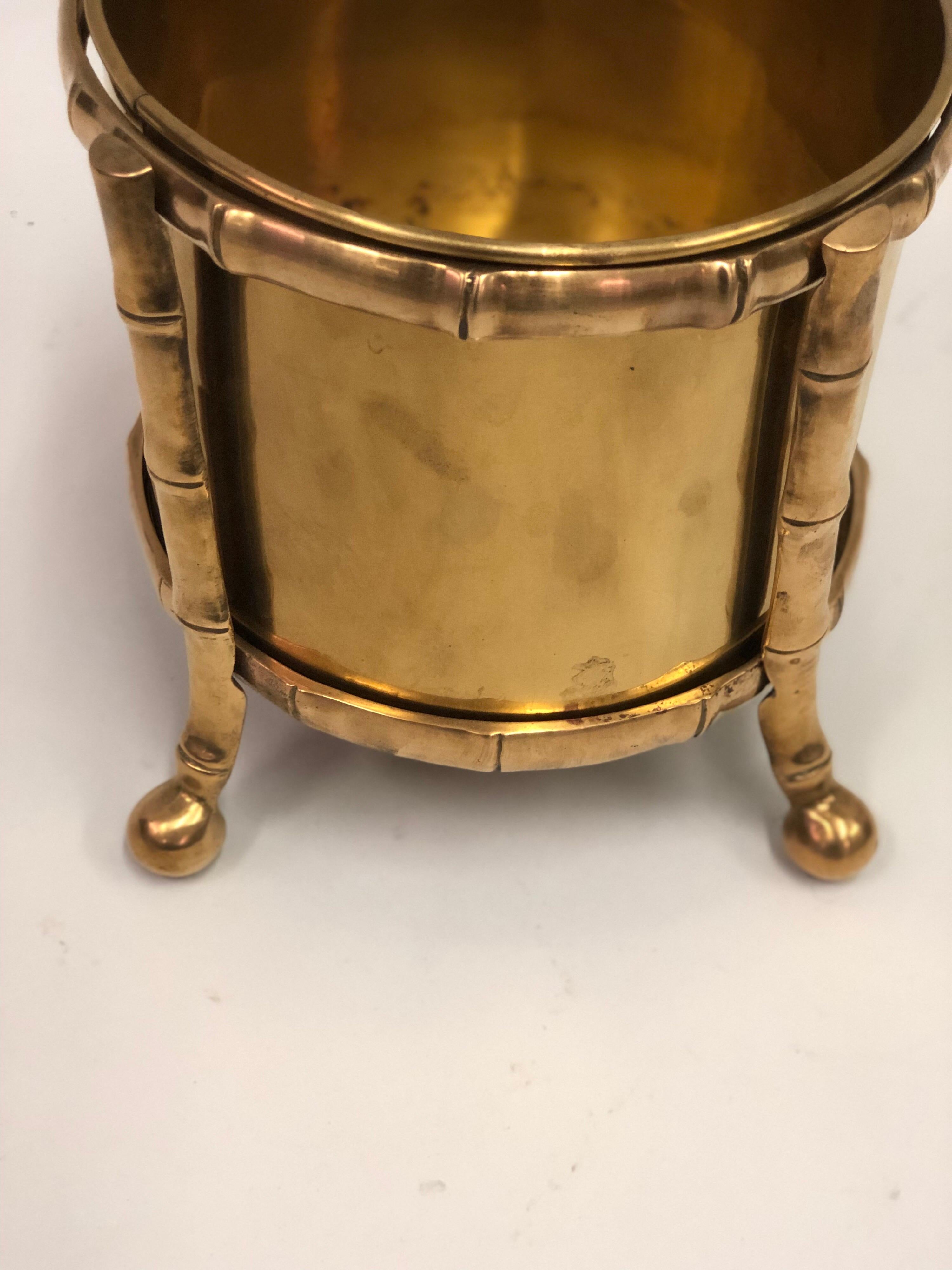 20th Century French Modern Neoclassical Bronze Faux Bamboo Waste Basket by Maison Baguès