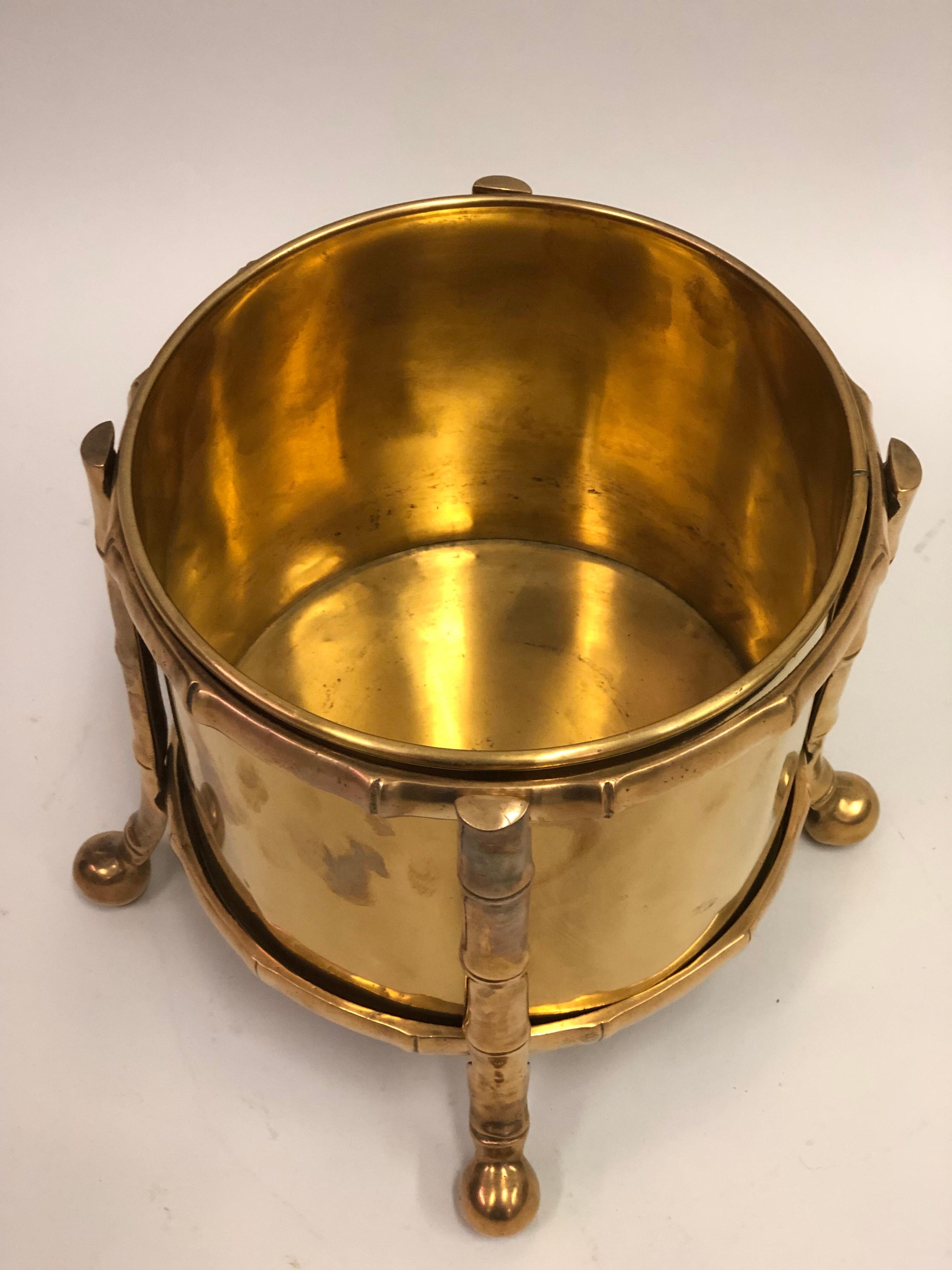 French Modern Neoclassical Bronze Faux Bamboo Waste Basket by Maison Baguès 4
