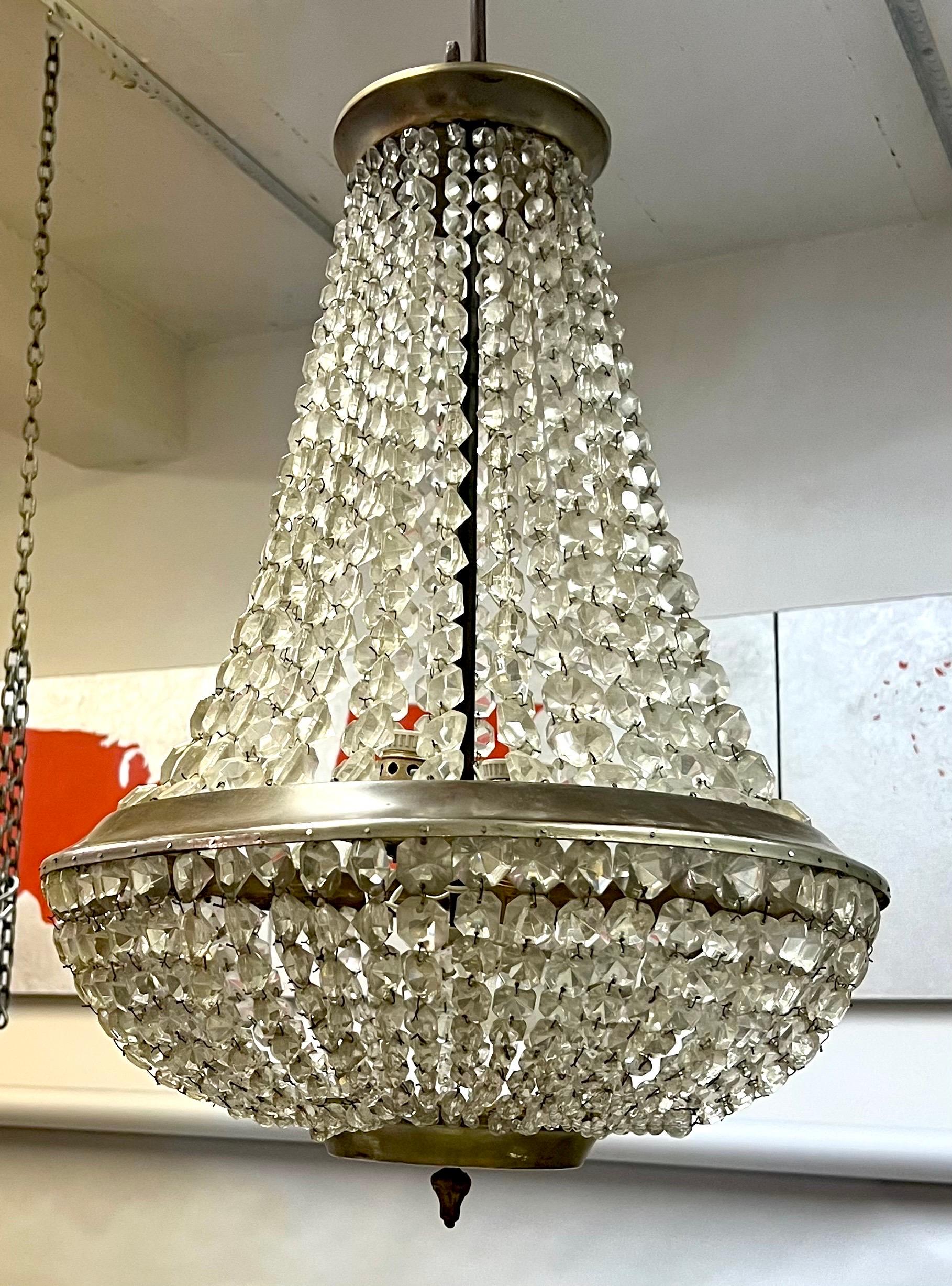 Mid-Century Modern French Modern Neoclassical Cut Crystal Chandelier Attr. to Maison Bagues 1930 For Sale