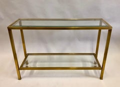 French Modern Neoclassical Double Level Brass Sofa Table or Console Attr. Quinet