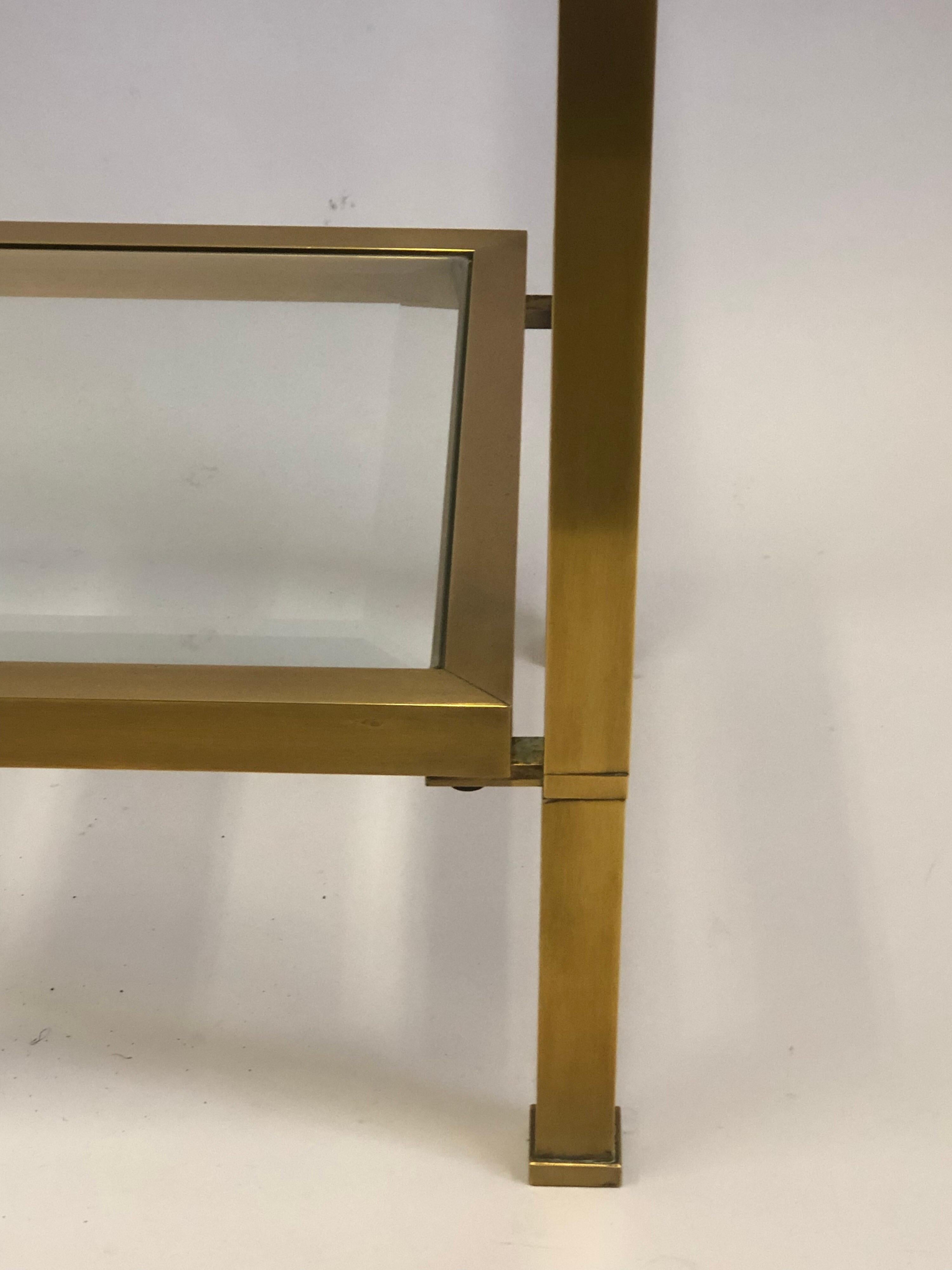 French Modern Neoclassical Double Level Brass Sofa Table or Console Attr. Quinet In Good Condition For Sale In New York, NY