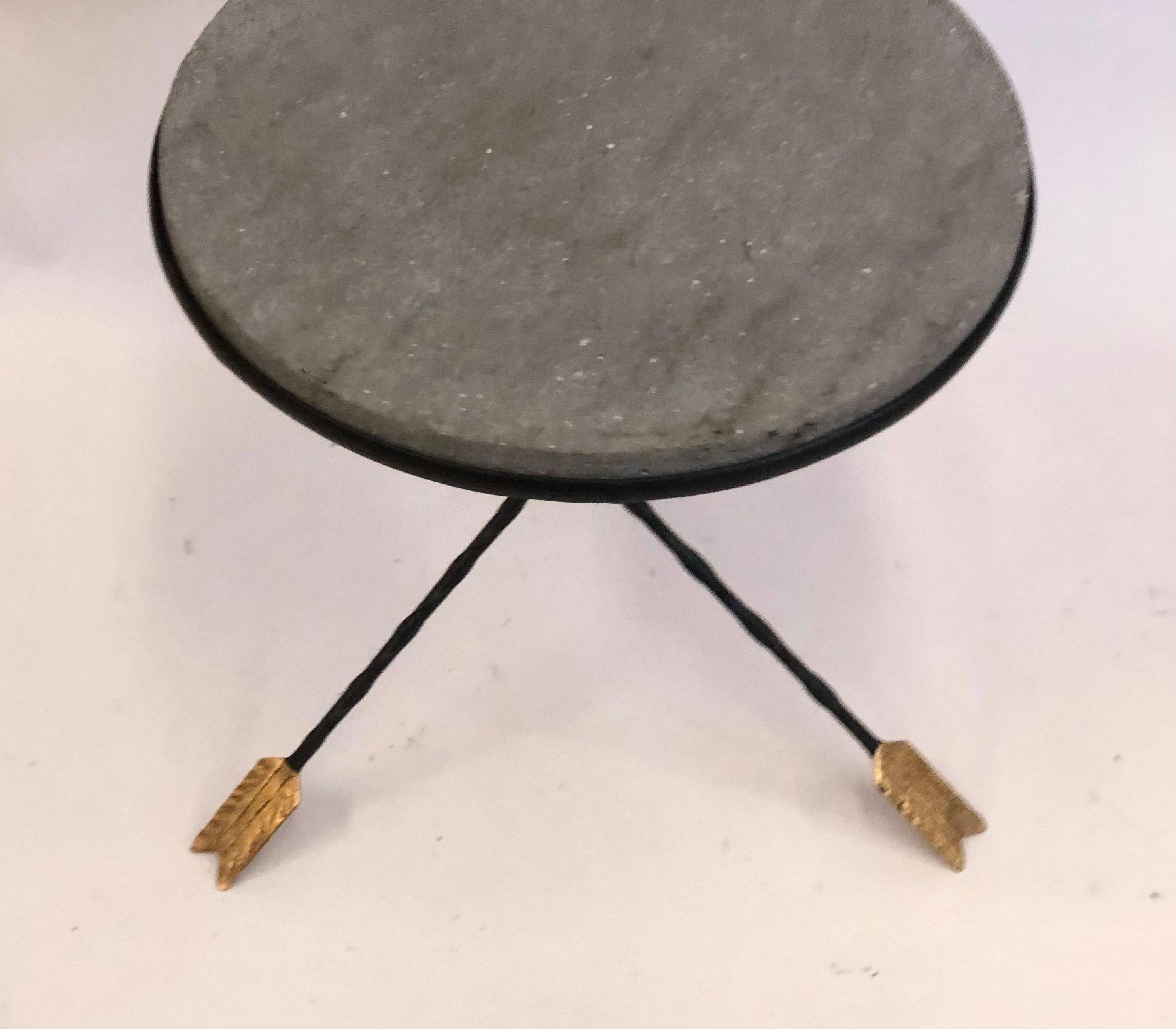 French Modern Neoclassical Gilt Iron & Basalt Stone Side Table by Maison Jansen For Sale 1