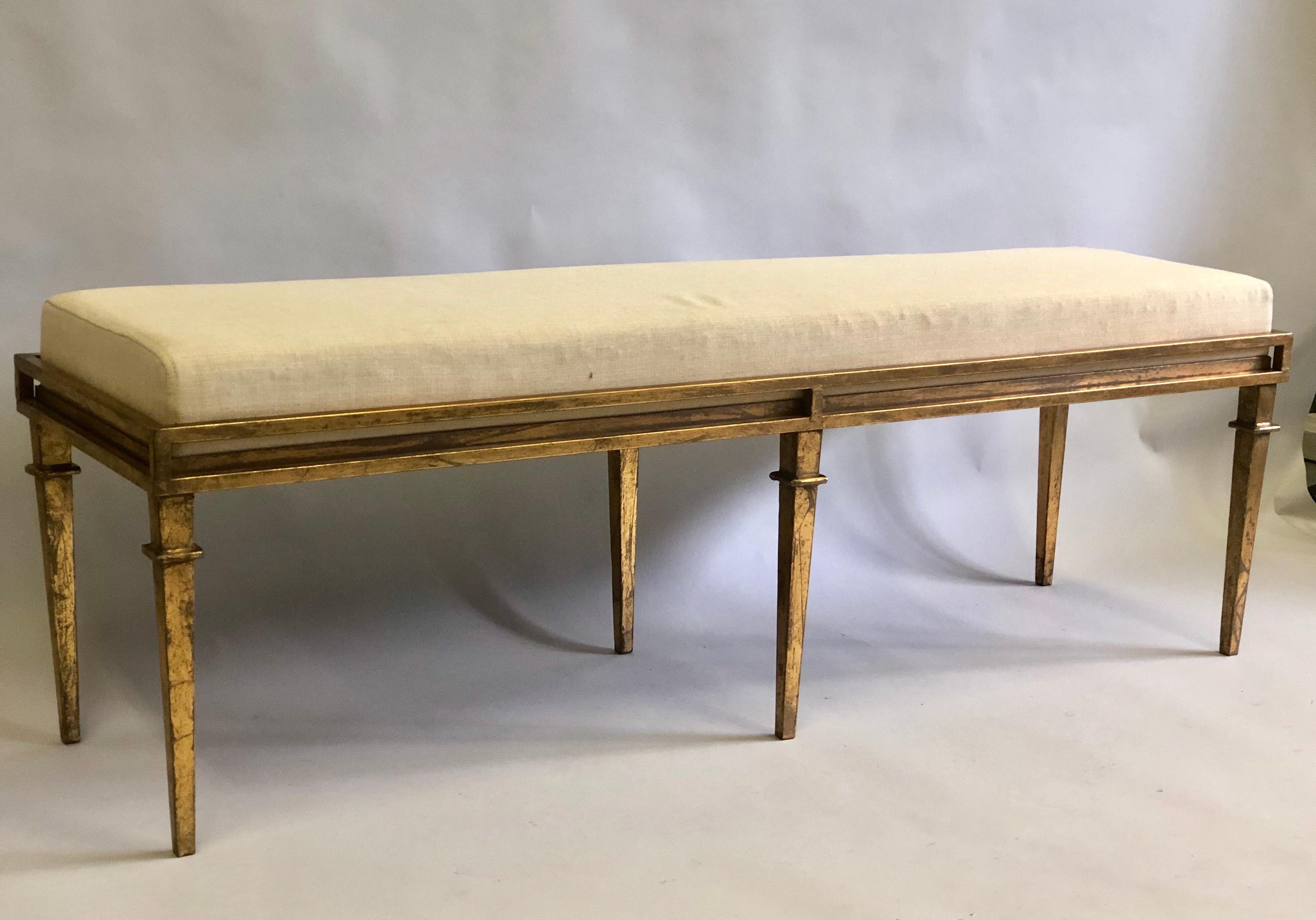 Mid-Century Modern French Modern Neoclassical Gilt Iron Bench in the style of Maison Ramsay For Sale