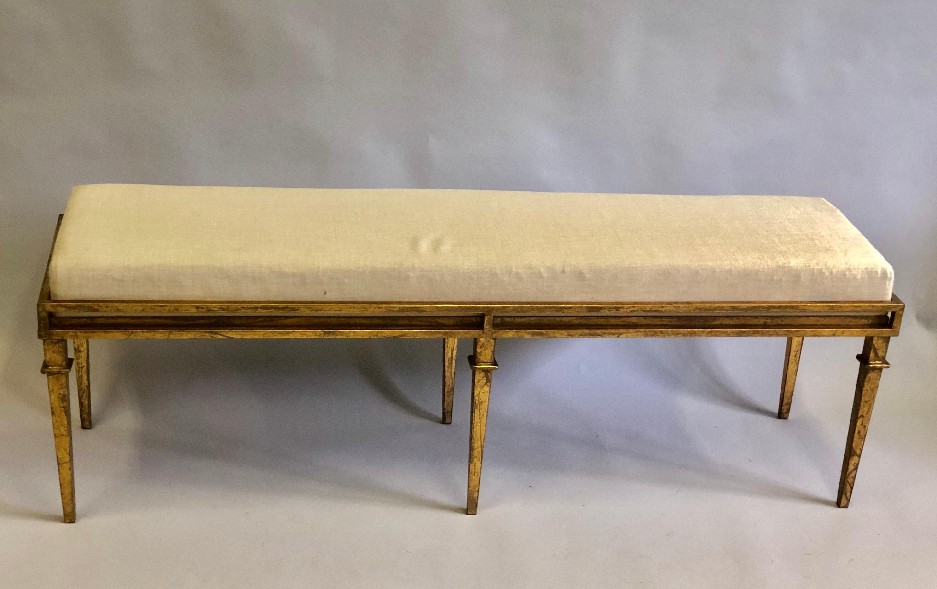 20th Century French Modern Neoclassical Gilt Iron Bench in the style of Maison Ramsay For Sale