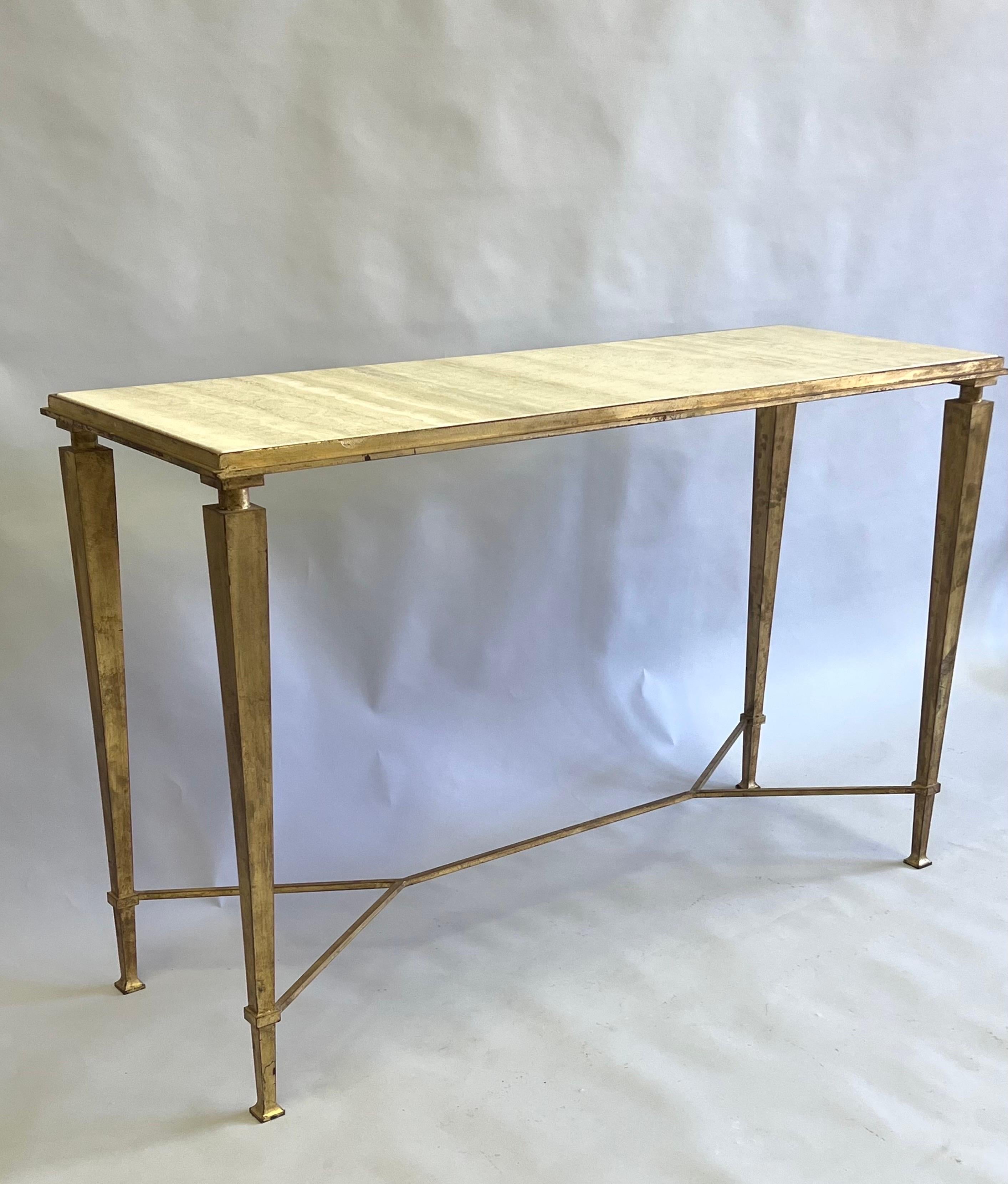 Mid-Century Modern French Modern Neoclassical Gilt Iron Console, Andre Arbus and Gilbert Poillerat For Sale