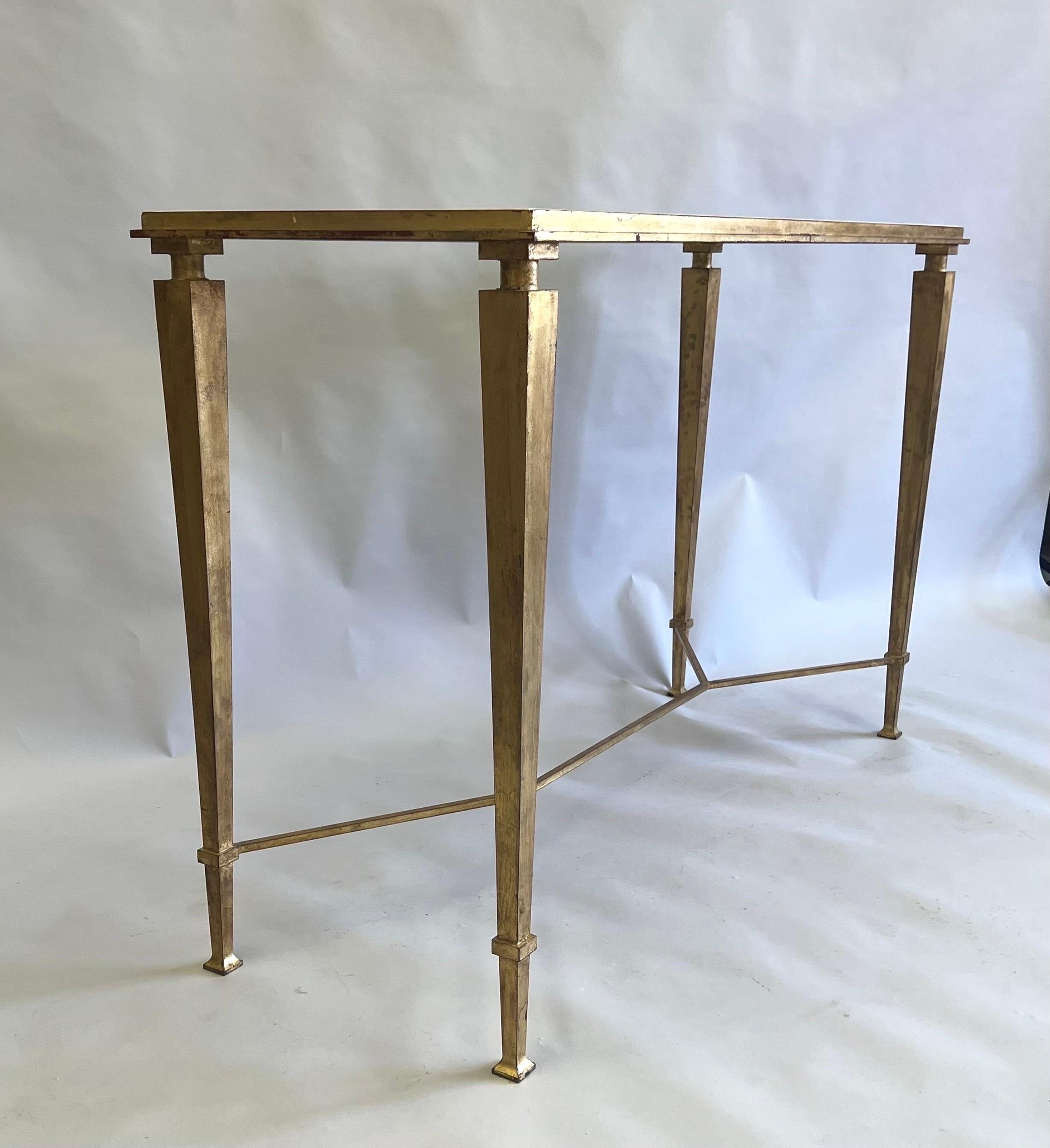 Patinated French Modern Neoclassical Gilt Iron Console, Andre Arbus and Gilbert Poillerat For Sale