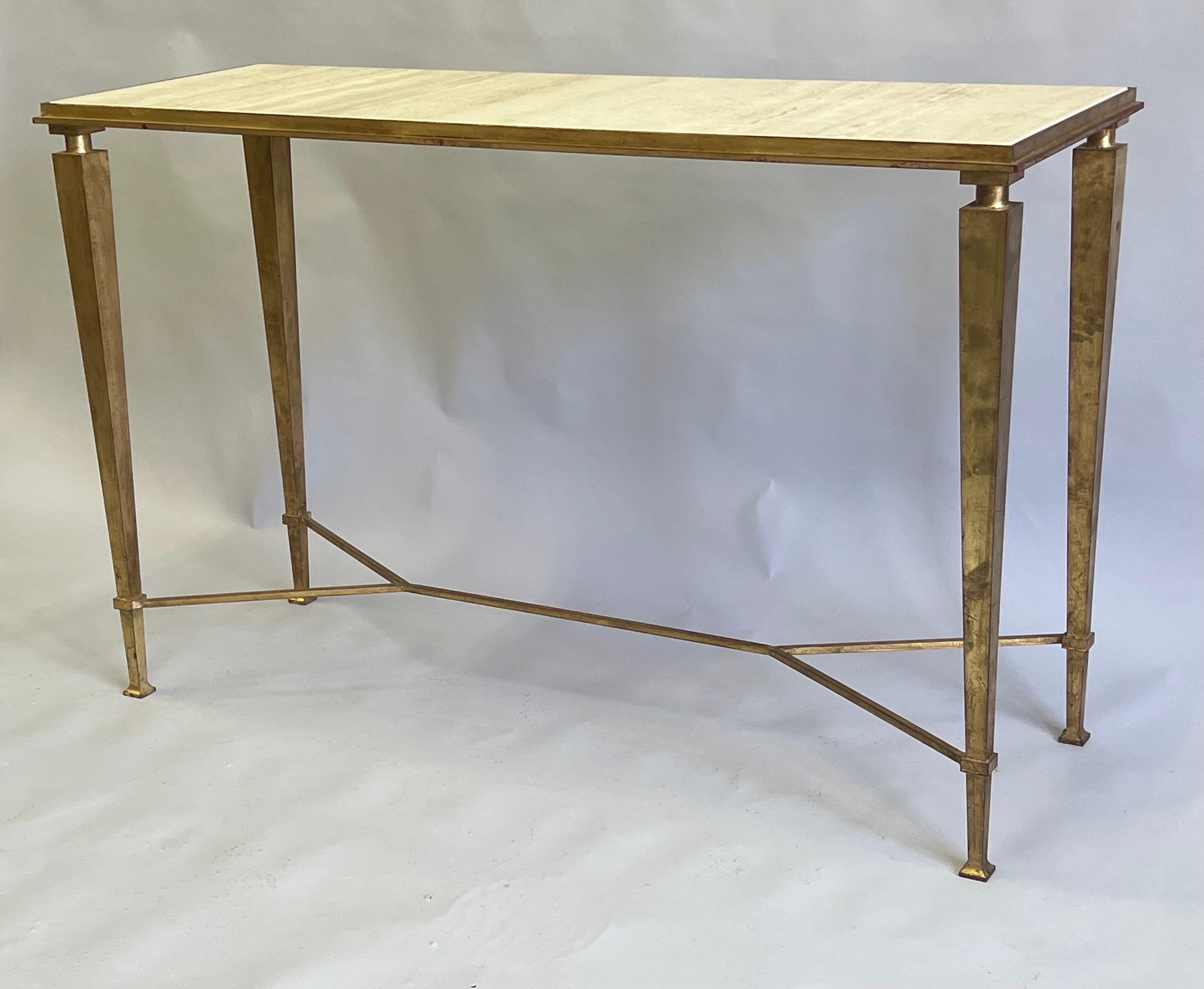 French Modern Neoclassical Gilt Iron Console, Andre Arbus and Gilbert Poillerat For Sale 1