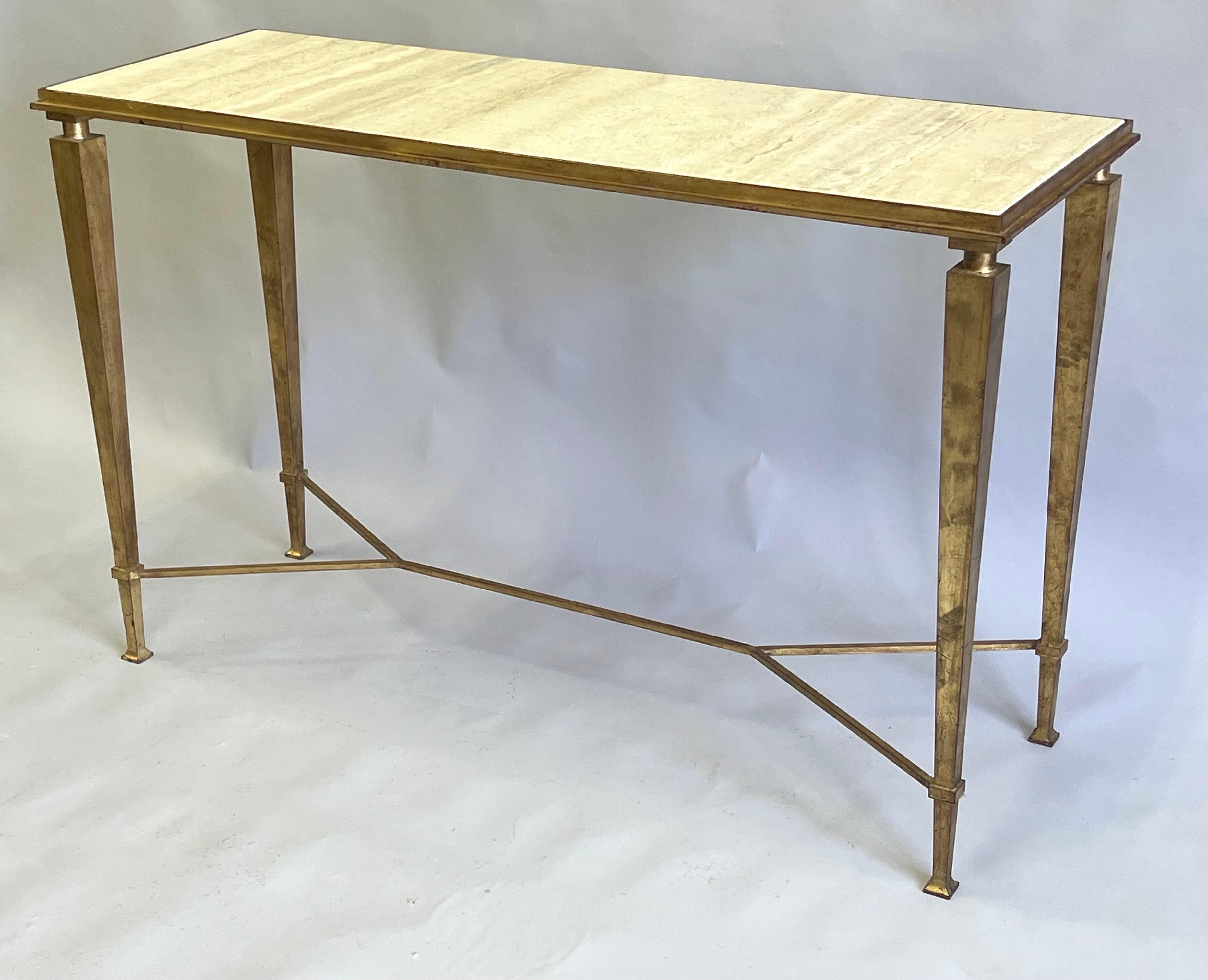 French Modern Neoclassical Gilt Iron Console, Andre Arbus and Gilbert Poillerat For Sale 2