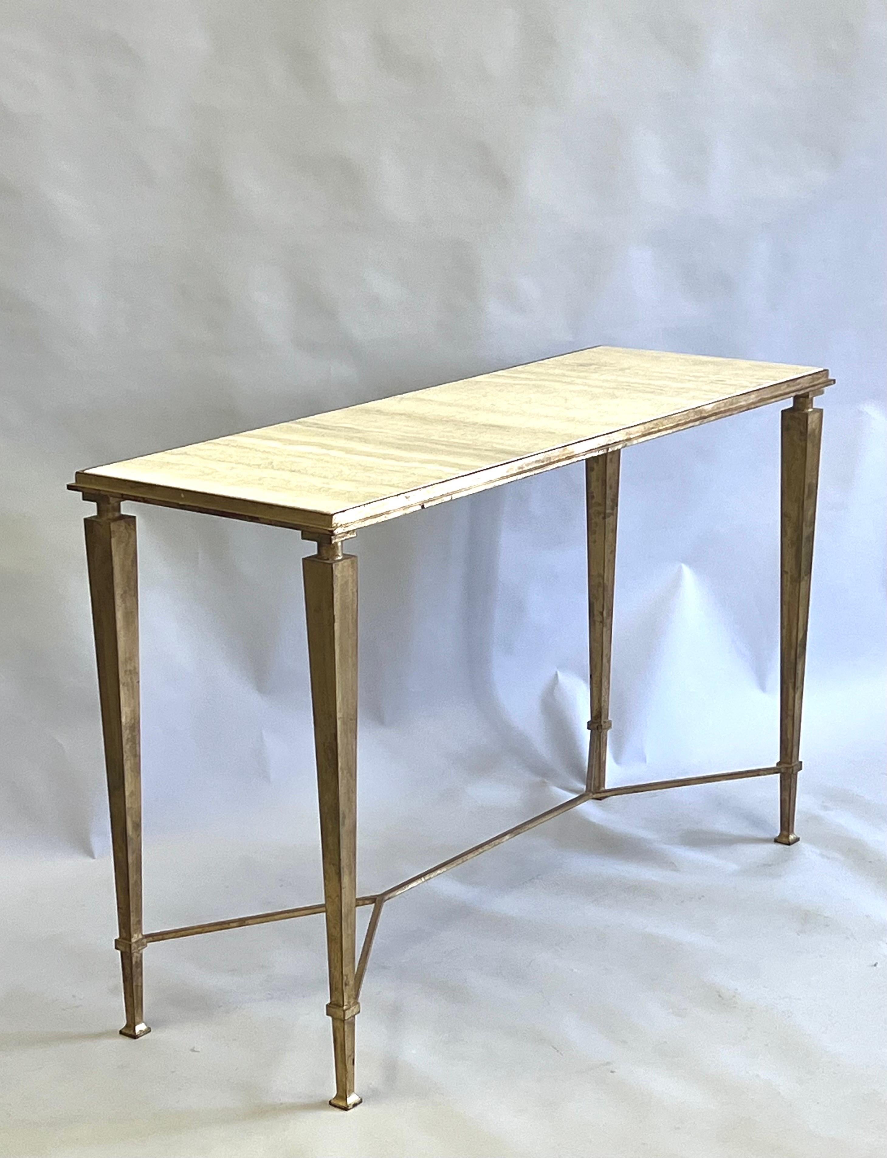 French Modern Neoclassical Gilt Iron Console, Andre Arbus and Gilbert Poillerat For Sale