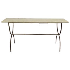 French Modern Neoclassical Gilt Iron Faux Bamboo Sofa Table/Console, Baguès