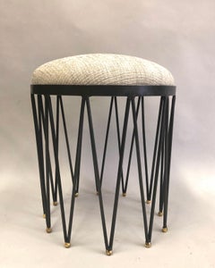 French Modern Neoclassical Gilt Iron Vanity Stool / Bench, Gilbert Poillerat