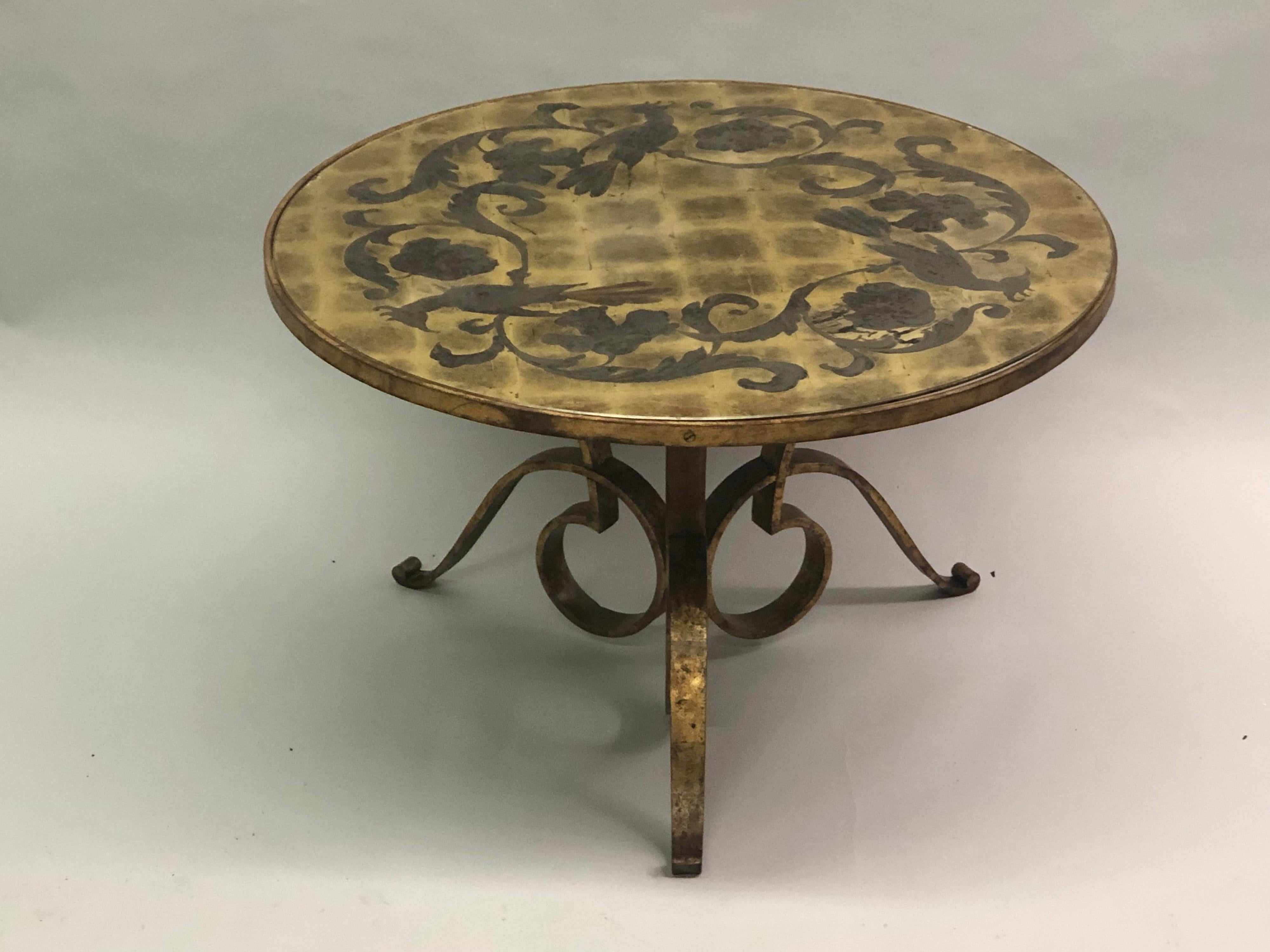Mid-Century Modern French Modern Neoclassical Gilt Wrought Iron Coffee / Side Table by Rene Drouet For Sale