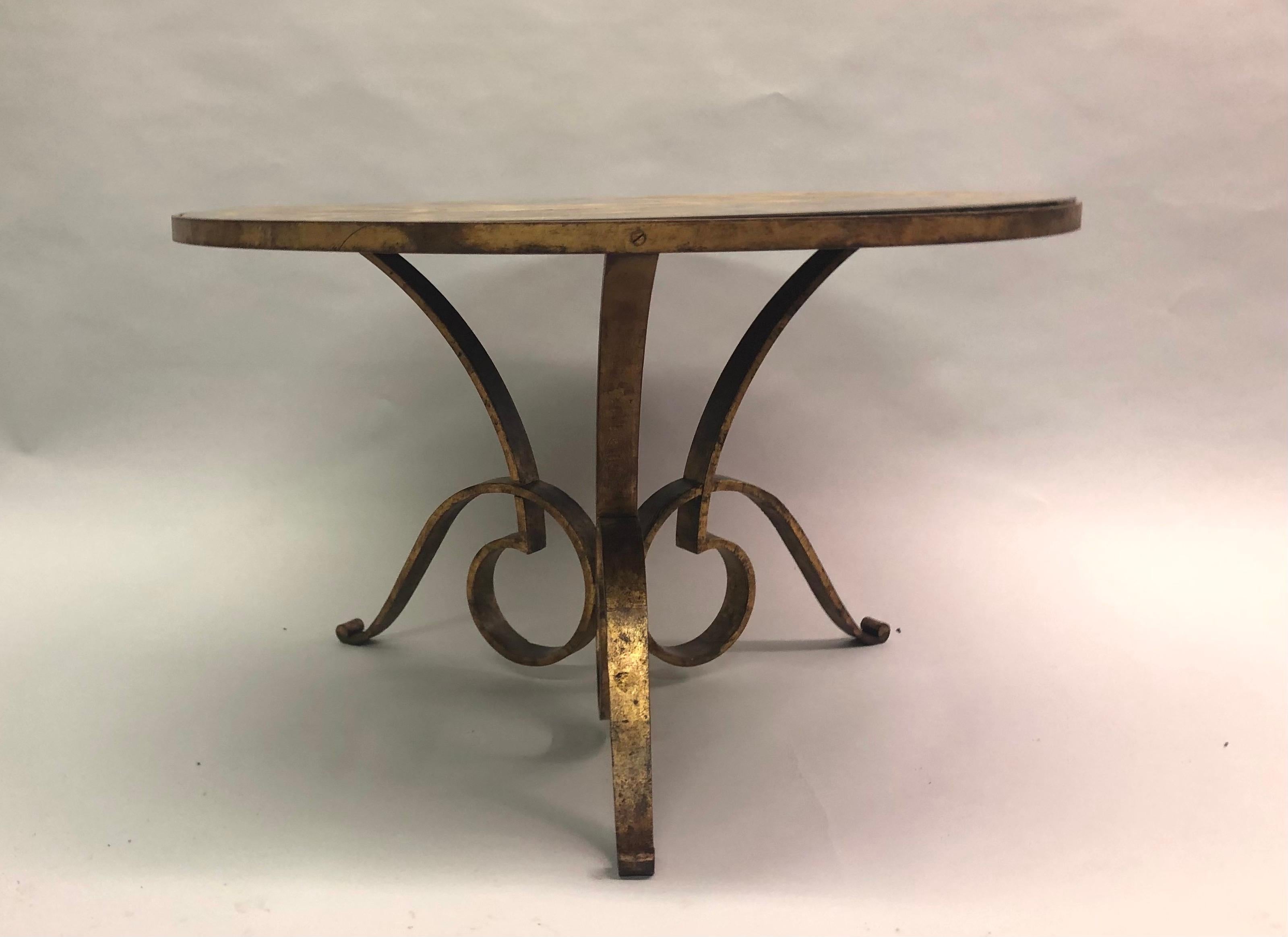 20th Century French Modern Neoclassical Gilt Wrought Iron Coffee / Side Table by Rene Drouet For Sale