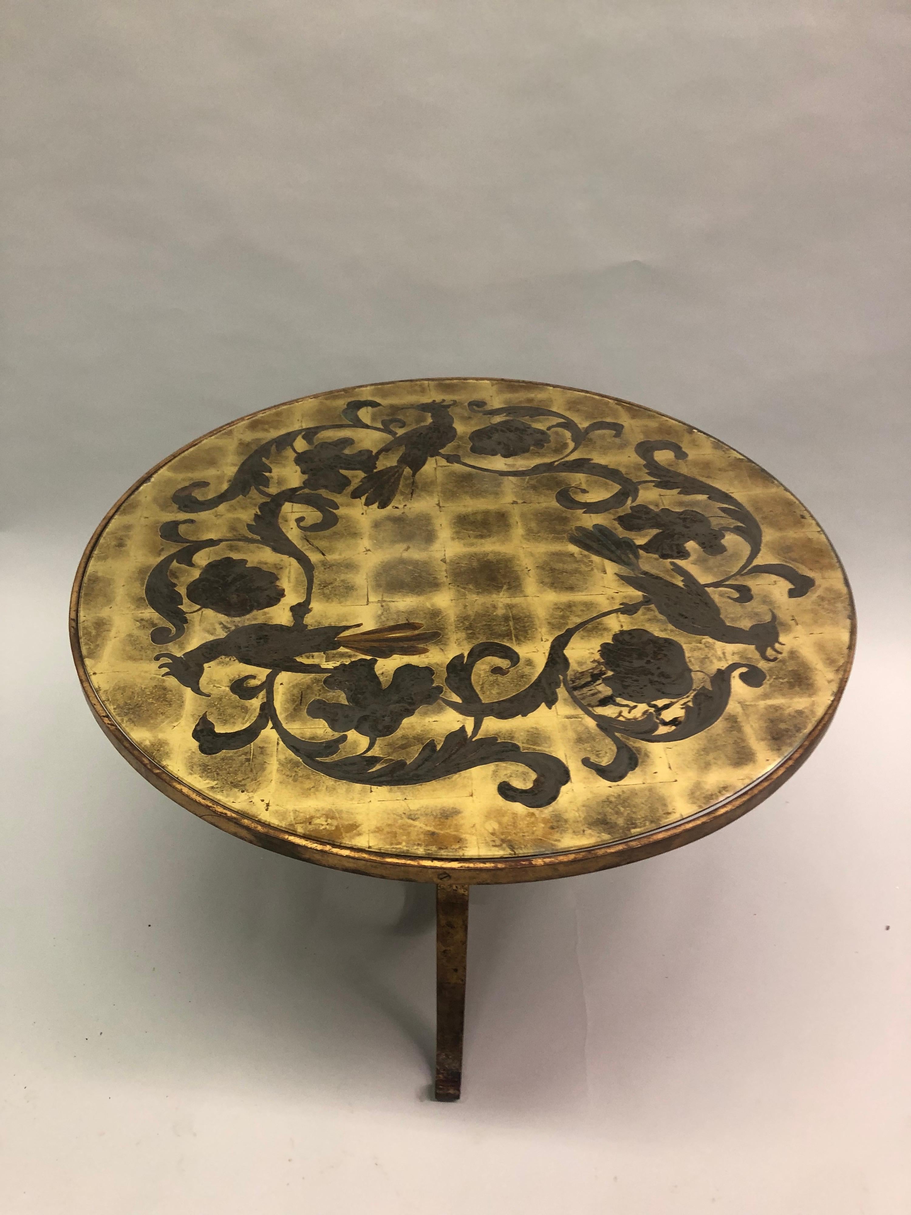 Glass French Modern Neoclassical Gilt Wrought Iron Coffee / Side Table by Rene Drouet For Sale