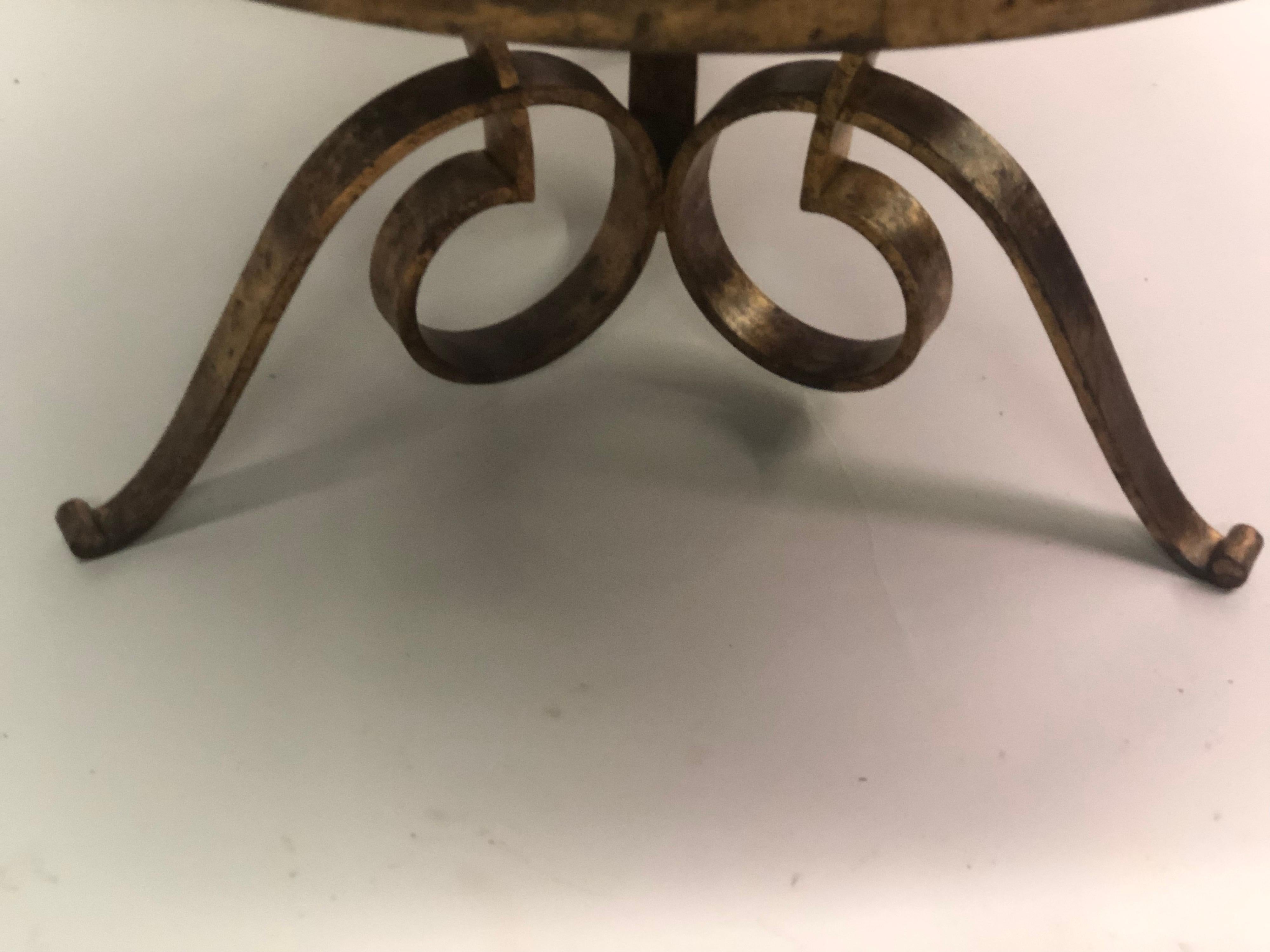 French Modern Neoclassical Gilt Wrought Iron Coffee / Side Table by Rene Drouet For Sale 2