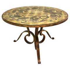French Modern Neoclassical Gilt Wrought Iron Coffee / Side Table by Rene Drouet