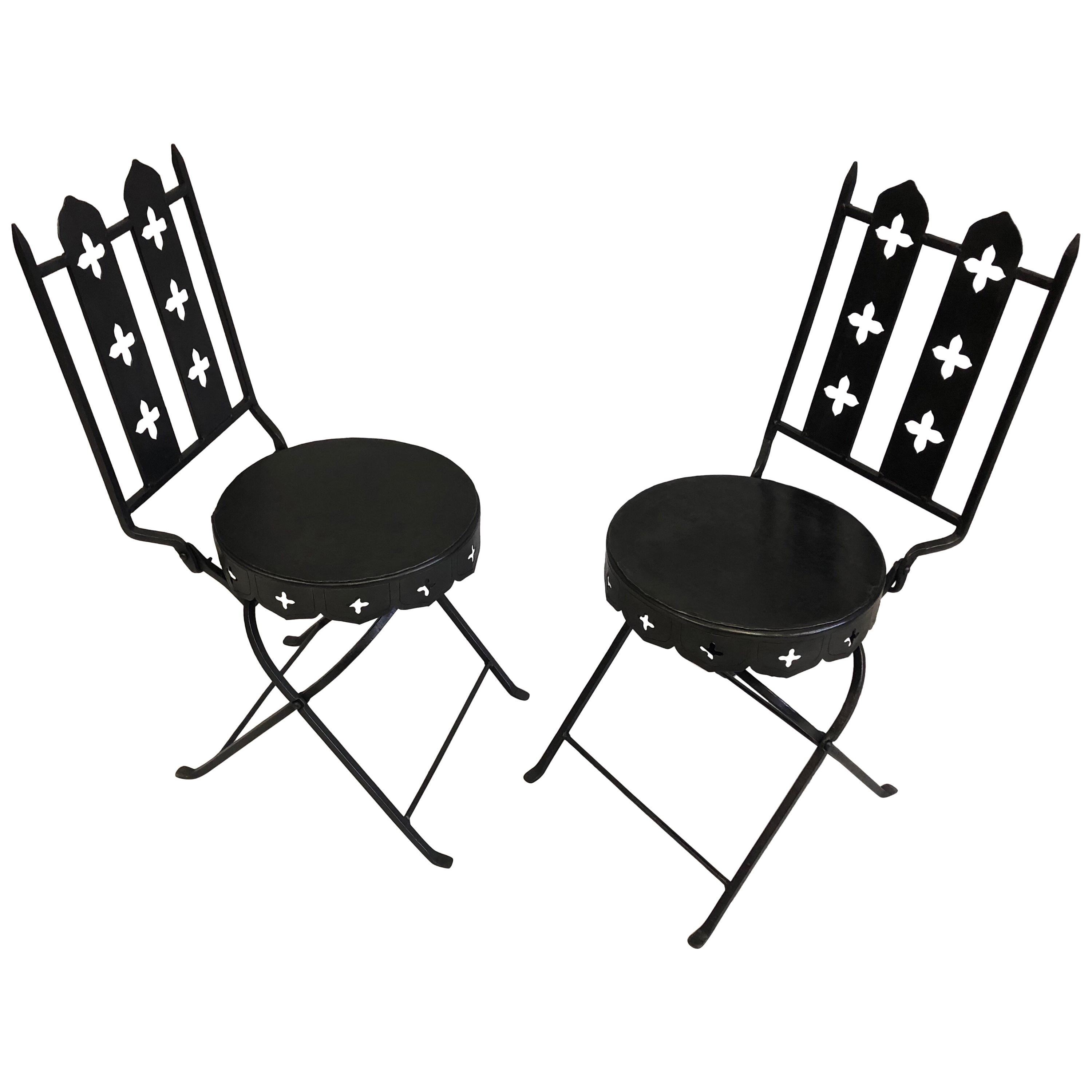 French Modern Neoclassical Hand Forged Iron Side Chairs, Gilbert Poillerat, Pair