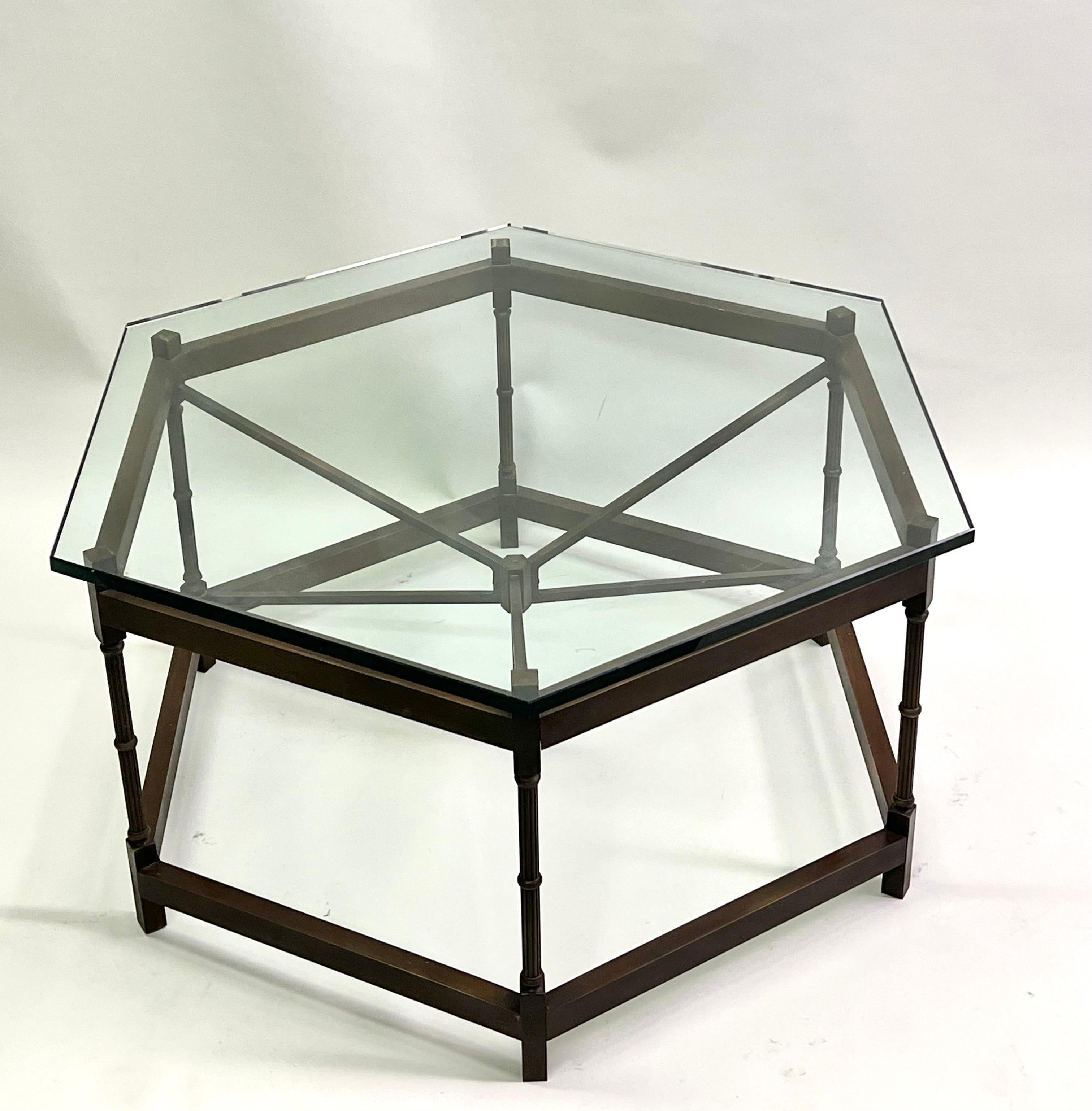 Mid-Century Modern French Modern Neoclassical Hexagonal Bronze Cocktail Table, Poillerat & Arbus For Sale