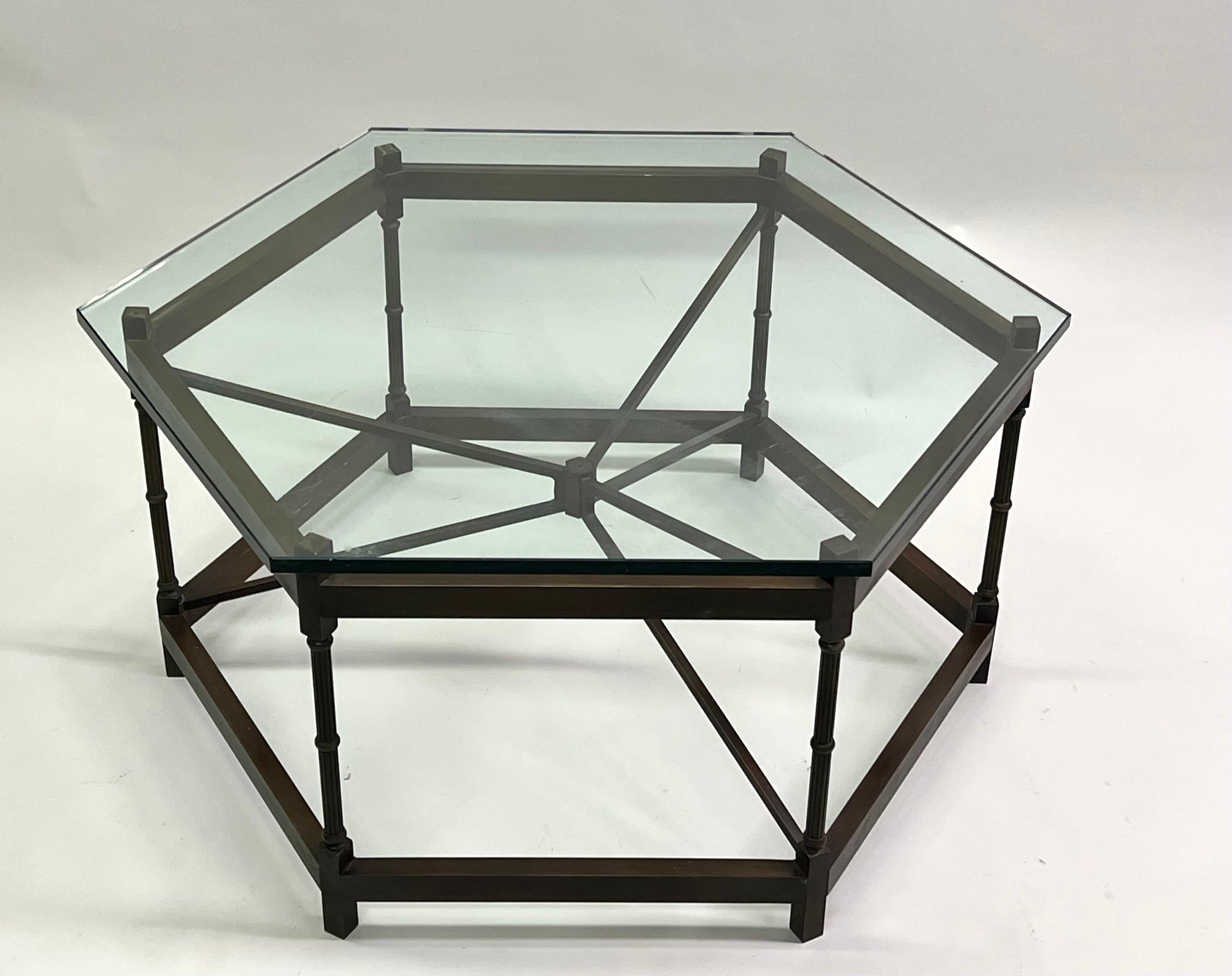20th Century French Modern Neoclassical Hexagonal Bronze Cocktail Table, Poillerat & Arbus For Sale