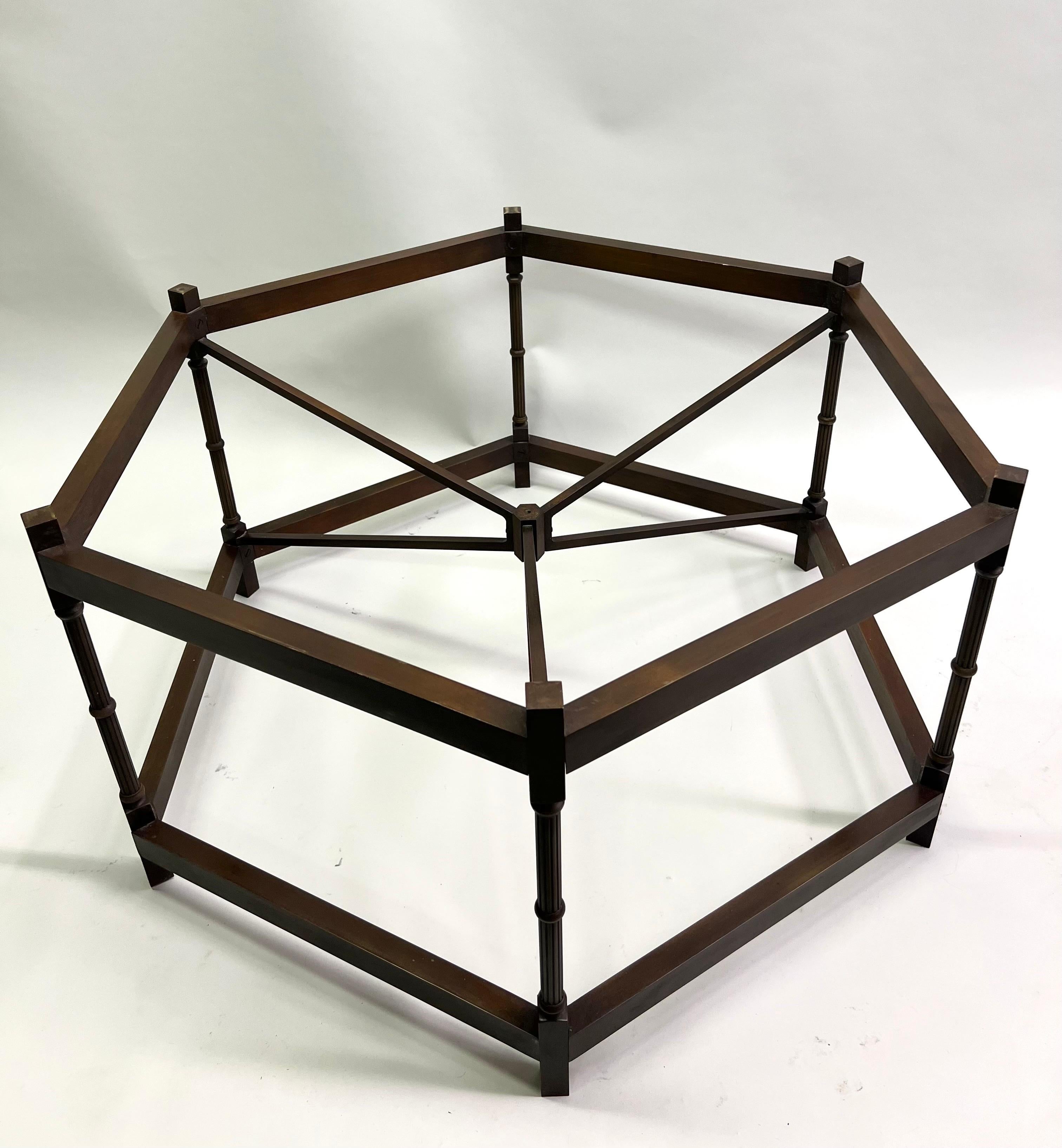 French Modern Neoclassical Hexagonal Bronze Cocktail Table, Poillerat & Arbus For Sale 1