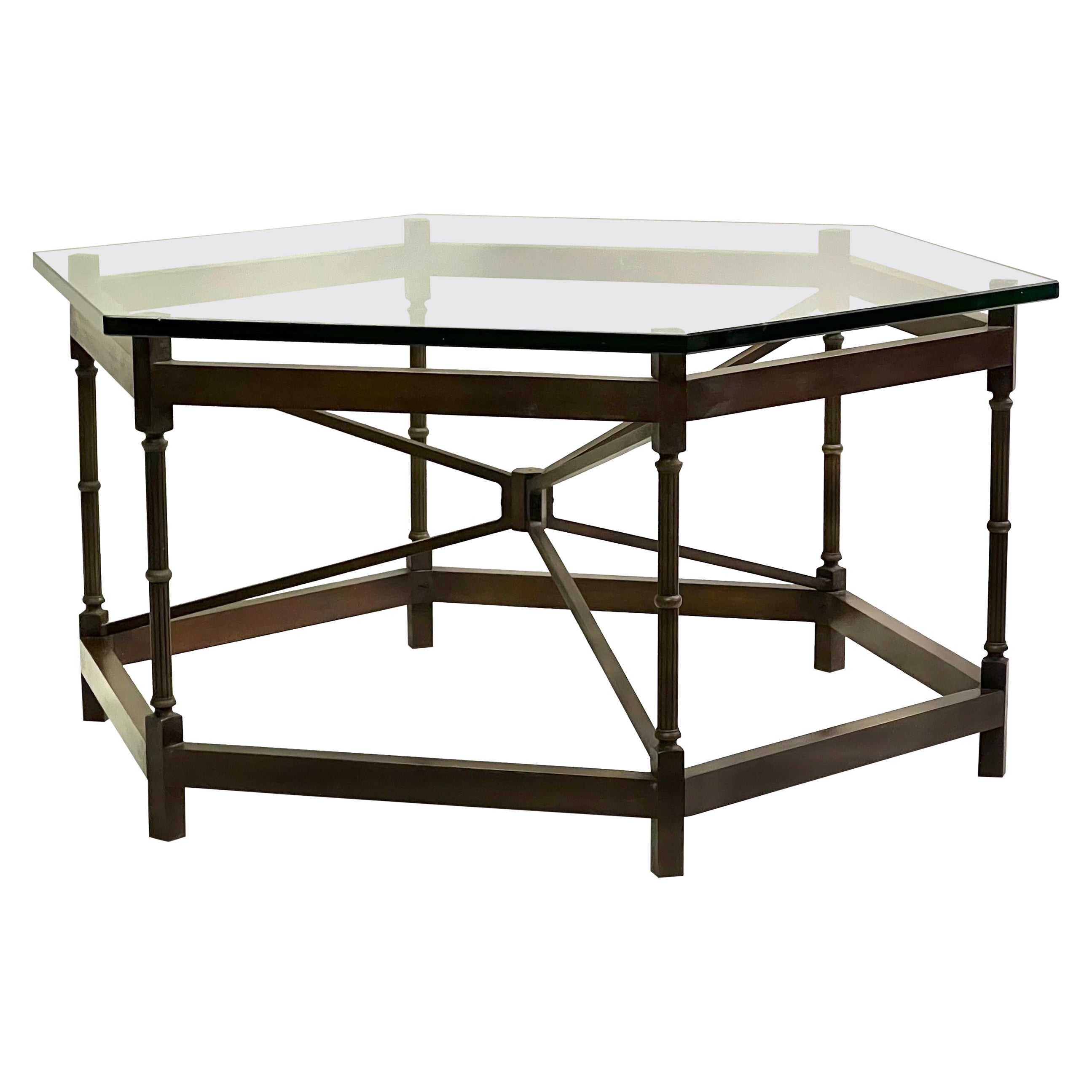 Mesa Cocktail Neoclásica Moderna Francesa Hexagonal de Bronce, Poillerat & Arbus