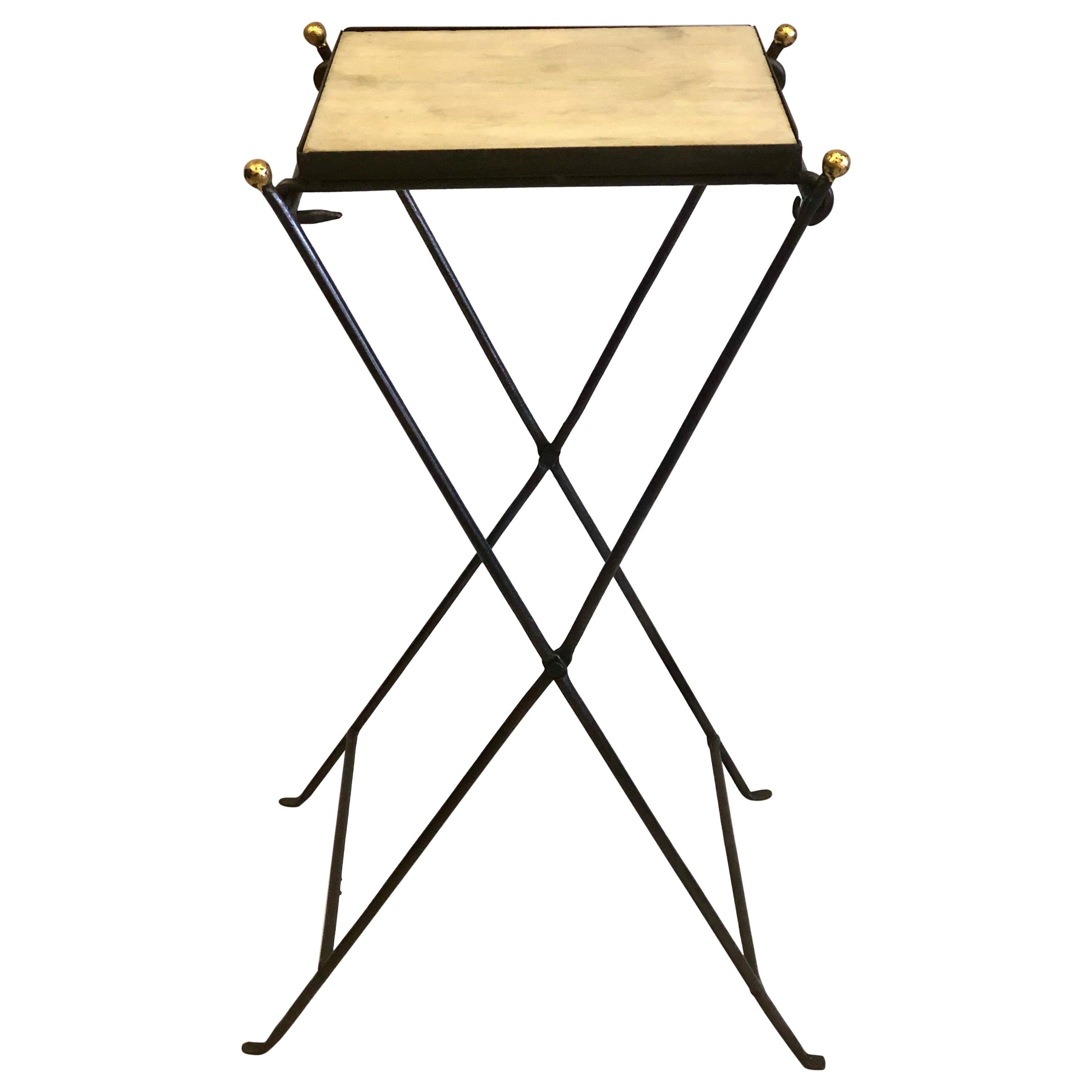 French Modern Neoclassical Iron and Marble Table in Manner of Jean-Michel Frank