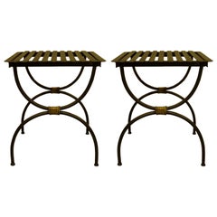 French Modern Neoclassical Iron Benches / Luggage Racks, Jean Michel Frank, Pair
