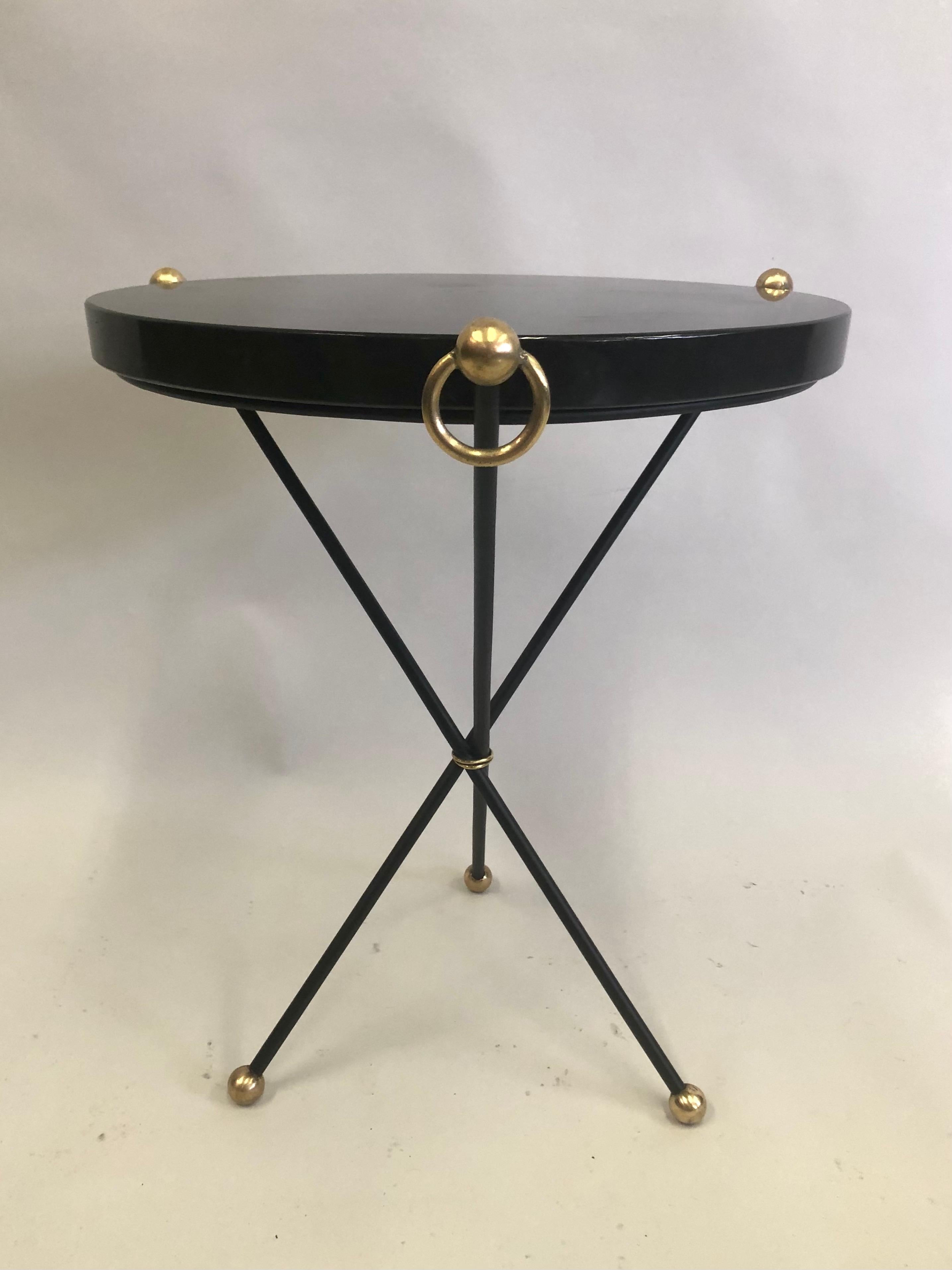 French Modern Neoclassical Iron, Brass & Stone Side Table Attr. to Jacques Adnet In Good Condition For Sale In New York, NY