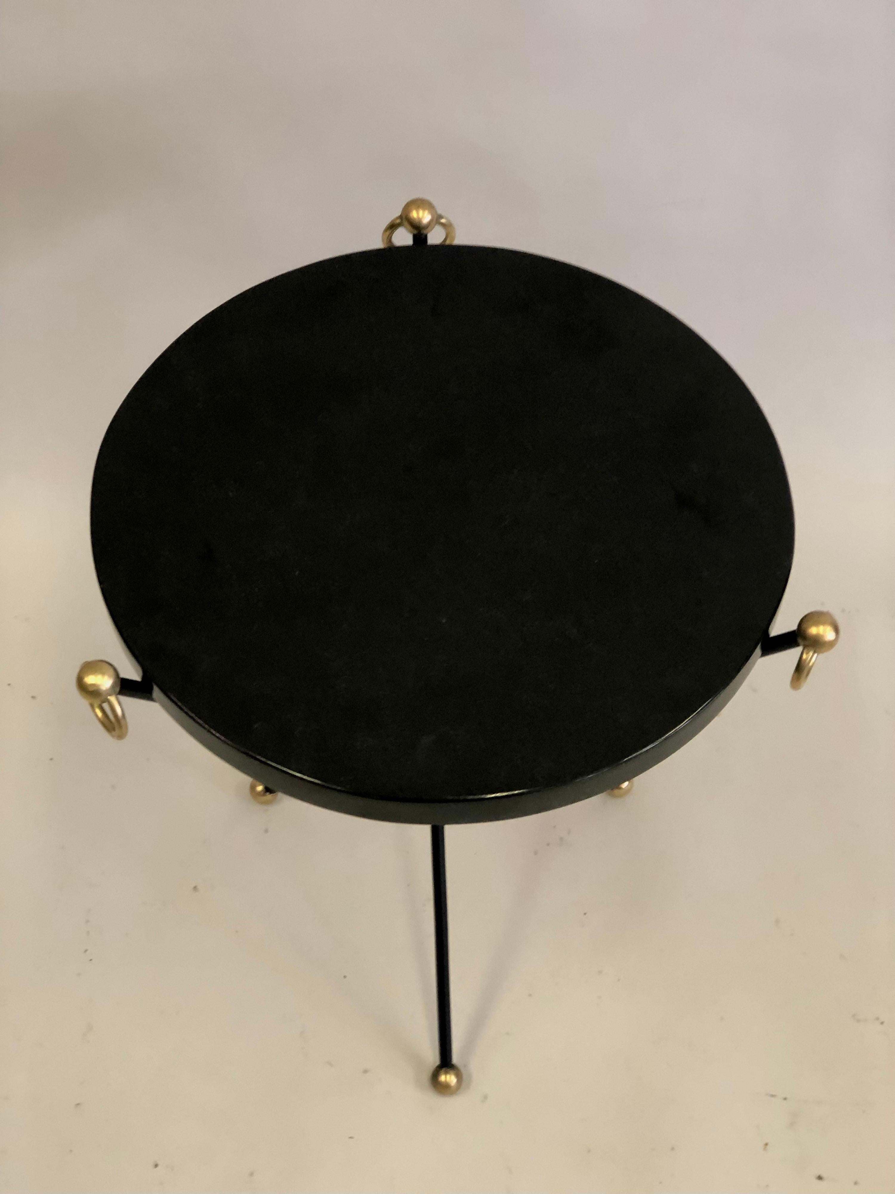 French Modern Neoclassical Iron, Brass & Stone Side Table Attr. to Jacques Adnet For Sale 2