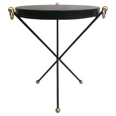 French Modern Neoclassical Iron, Brass & Stone Side Table Attr. to Jacques Adnet