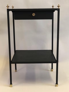 French Modern Neoclassical Iron & Leather Side Table/Nightstand by Jacques Adnet