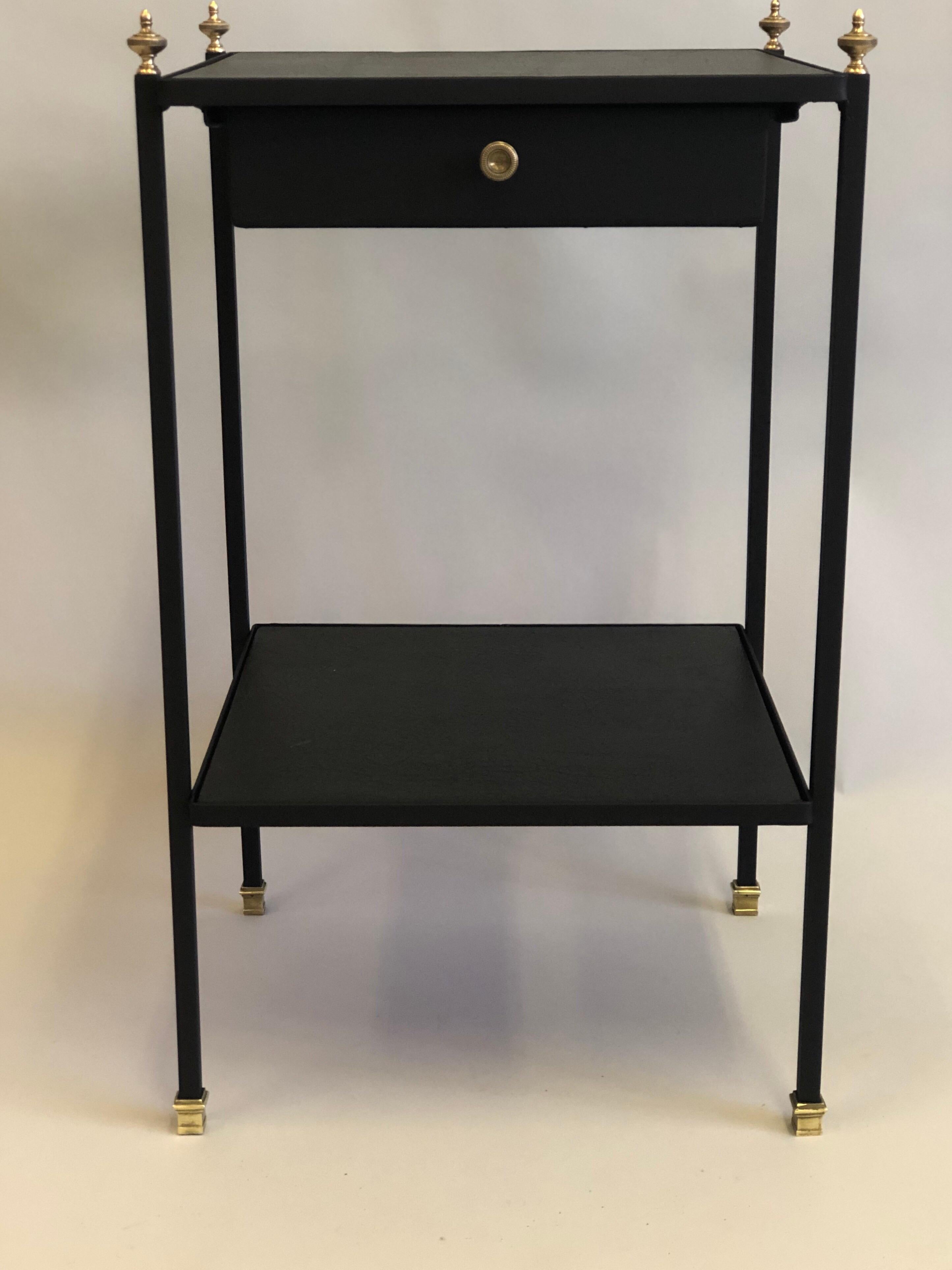 Mid-Century Modern French Modern Neoclassical Iron & Leather Side Table/Nightstand by Jacques Adnet