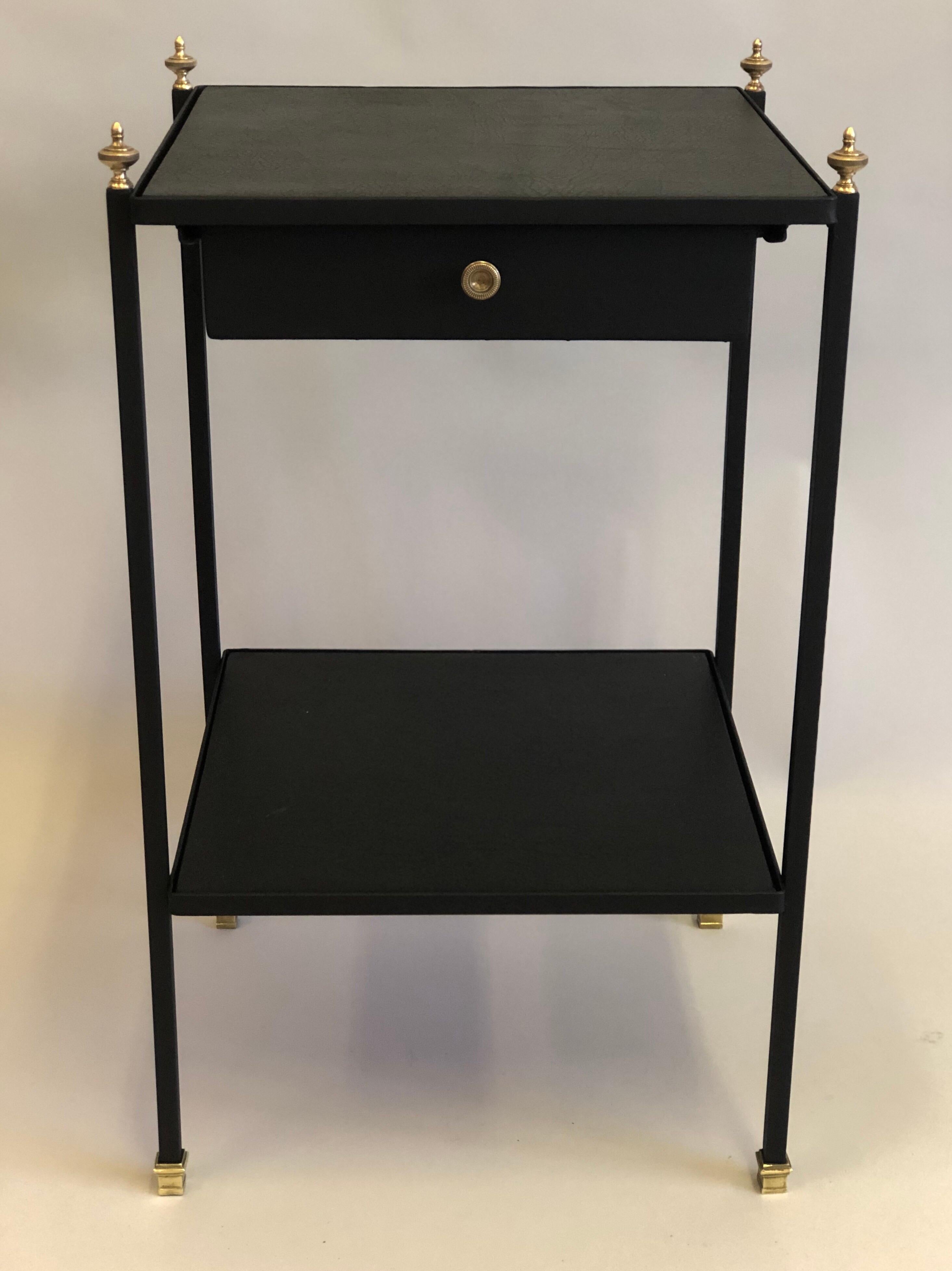 French Modern Neoclassical Iron & Leather Side Table/Nightstand by Jacques Adnet In Good Condition In New York, NY