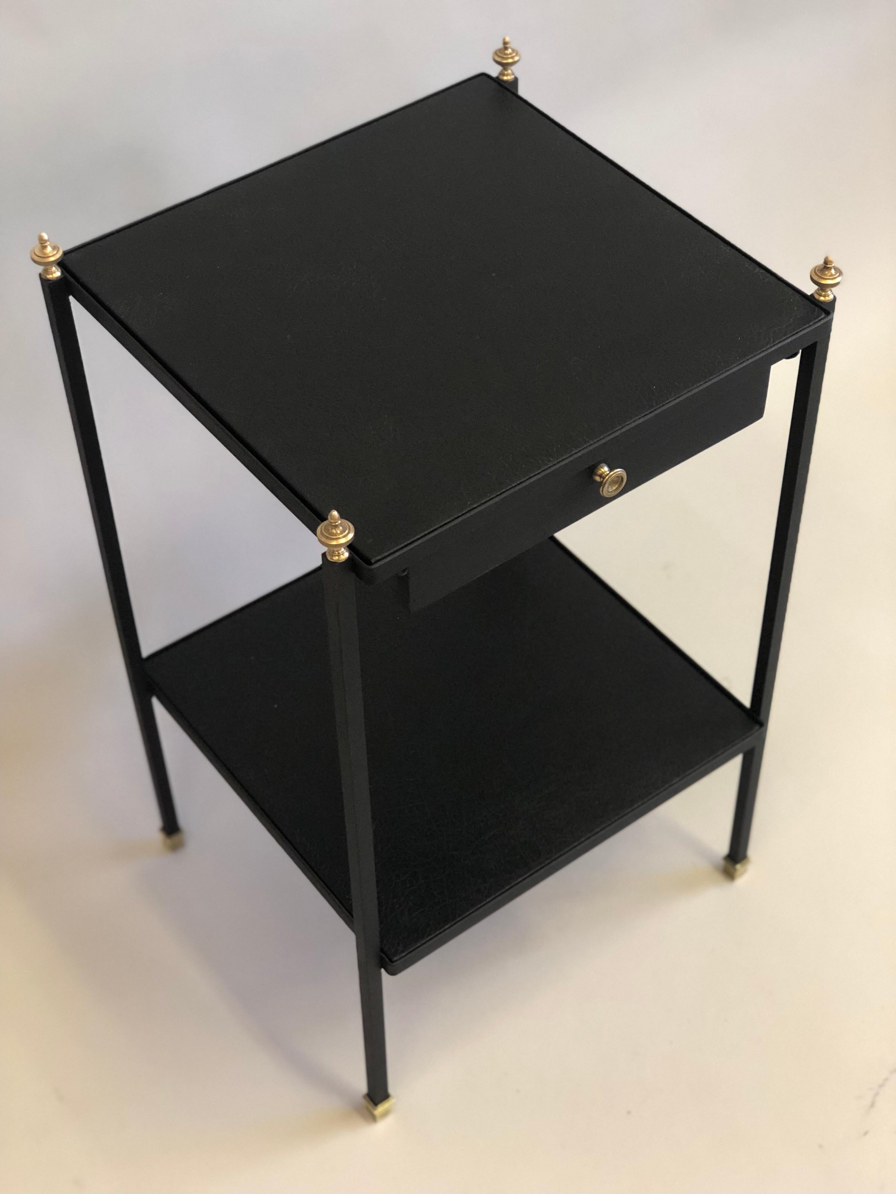 20th Century French Modern Neoclassical Iron & Leather Side Table/Nightstand by Jacques Adnet